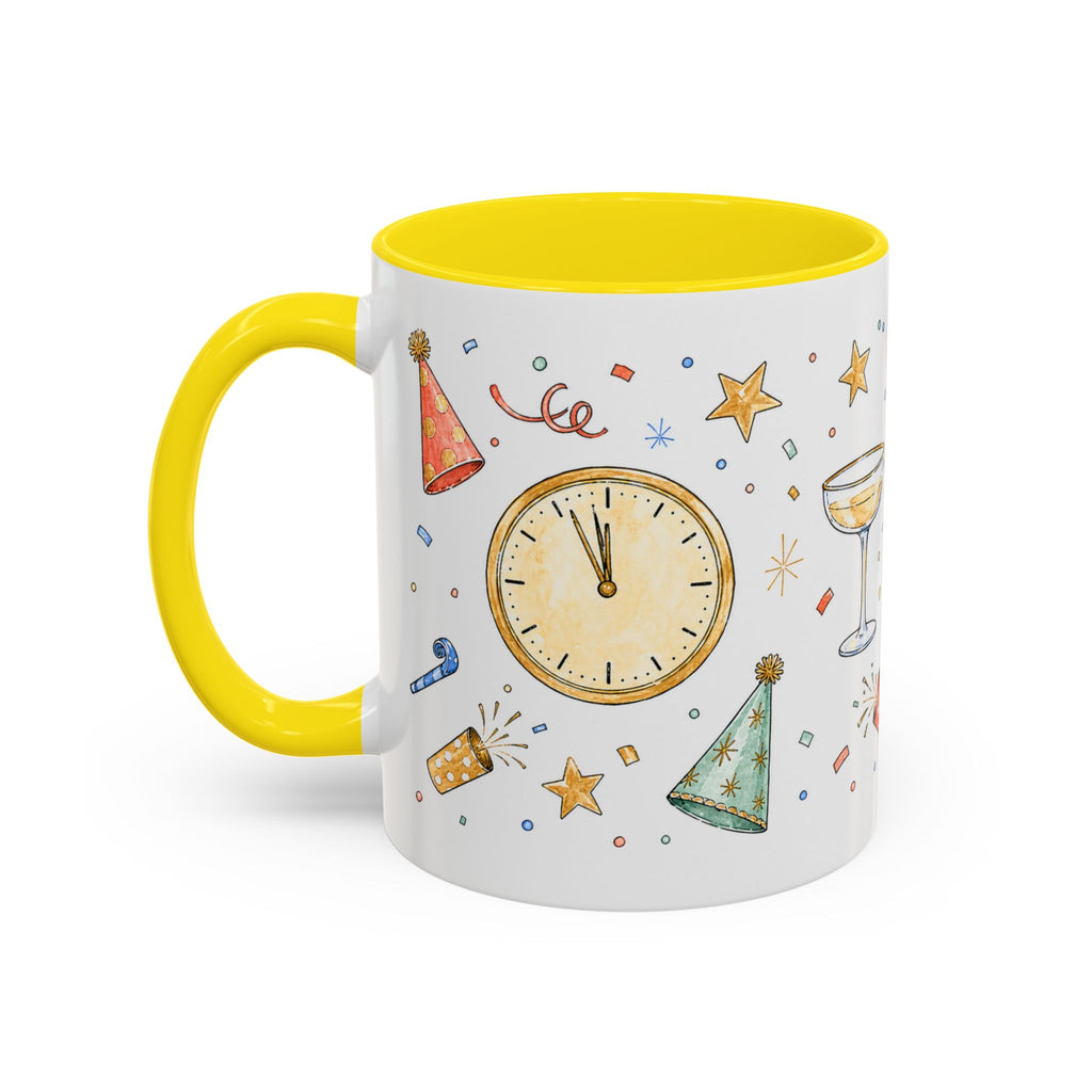 New Year Mug | Midnight Clock Toast Watercolor Celebration Gift | Accent Cup 11oz 15oz