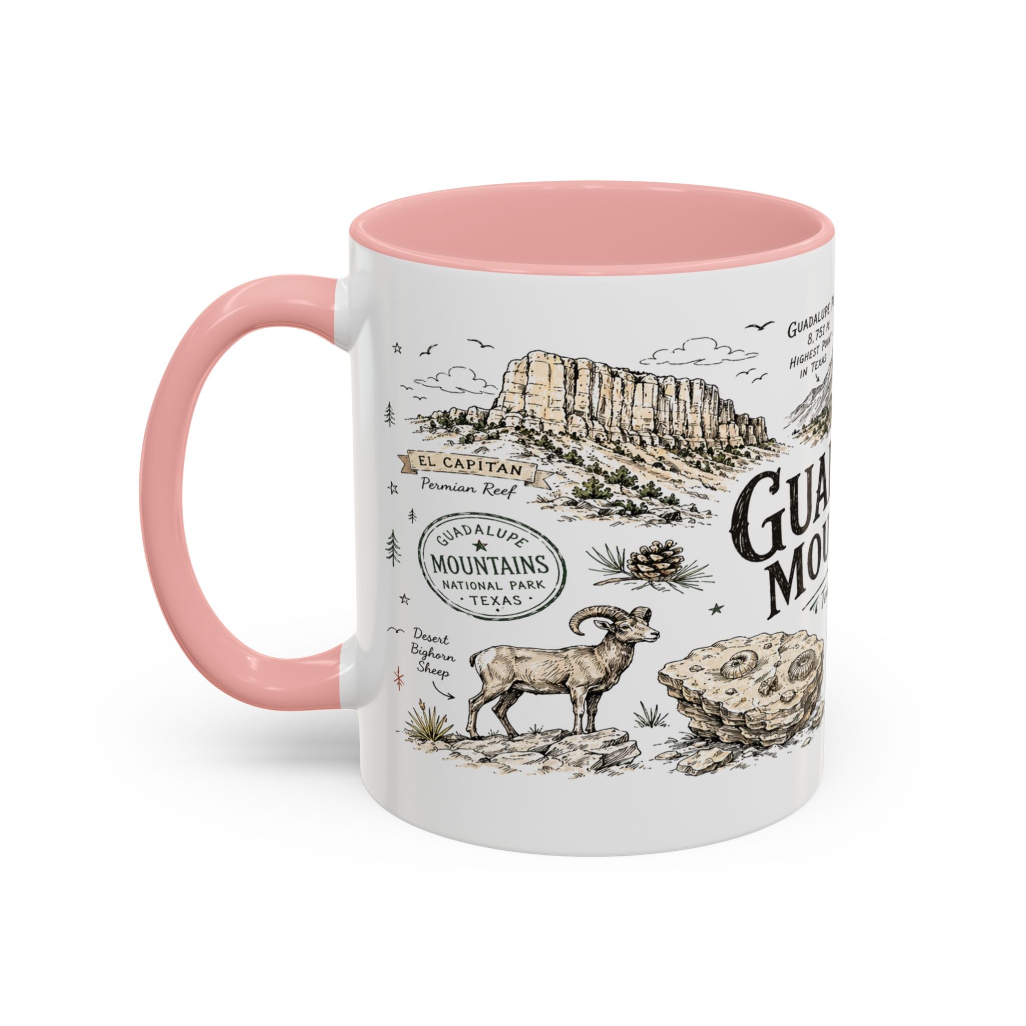Guadalupe Mountains National Park Coffee Mug | Texas Desert Peaks Hiking Gift | Accent Color Ceramic 11oz 15oz