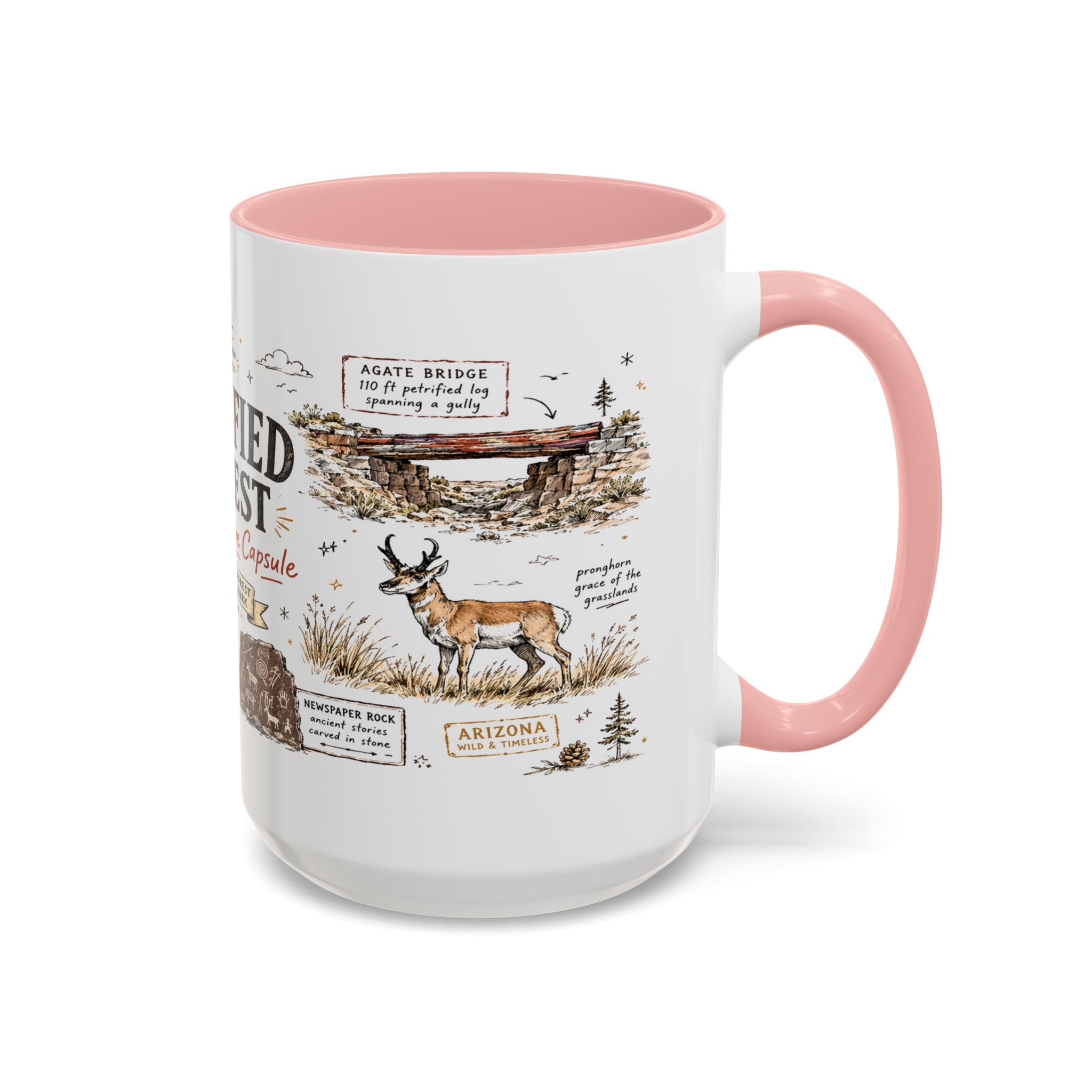 Petrified Forest National Park Coffee Mug | Arizona Painted Desert Fossil Gift | Accent Color Ceramic 11oz 15oz