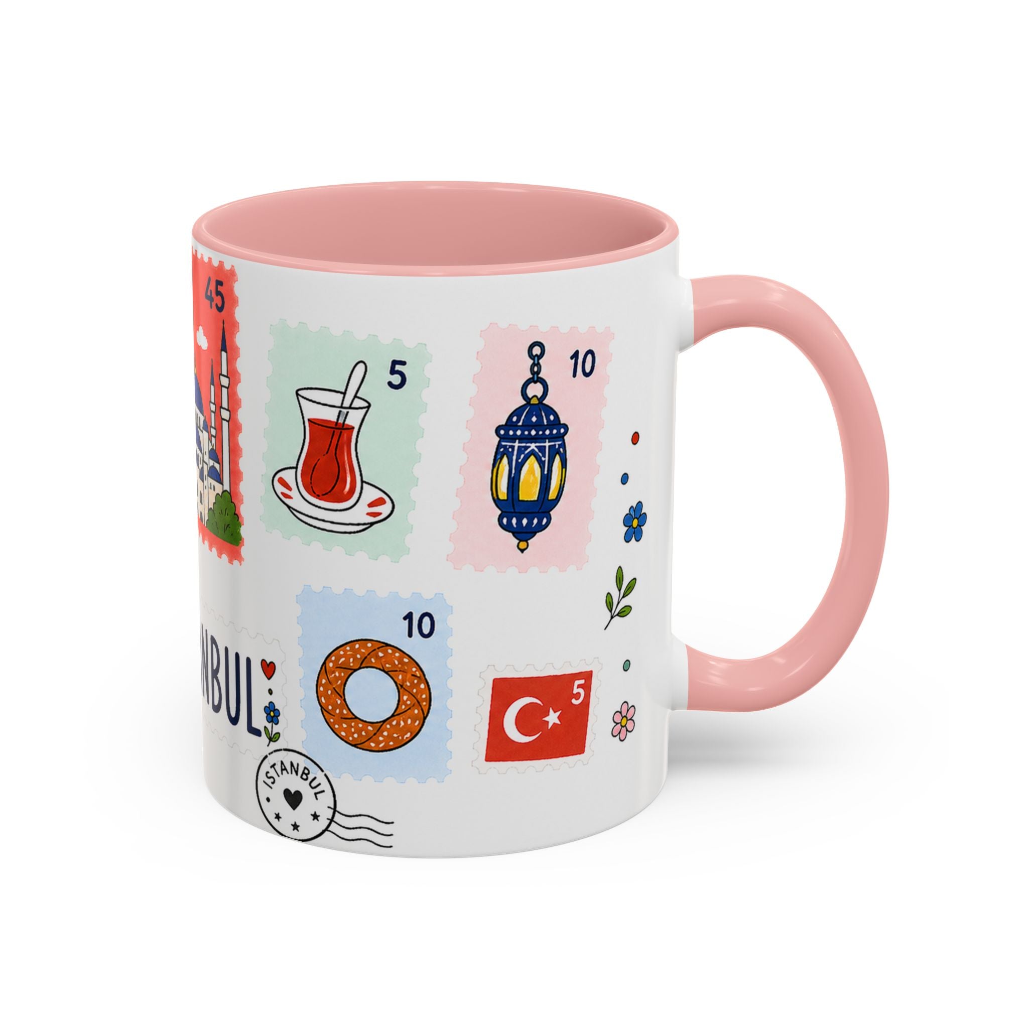 Istanbul Coffee Mug | Postage Stamp Collage Mug | Travel Souvenir Accent Cup 11oz 15oz