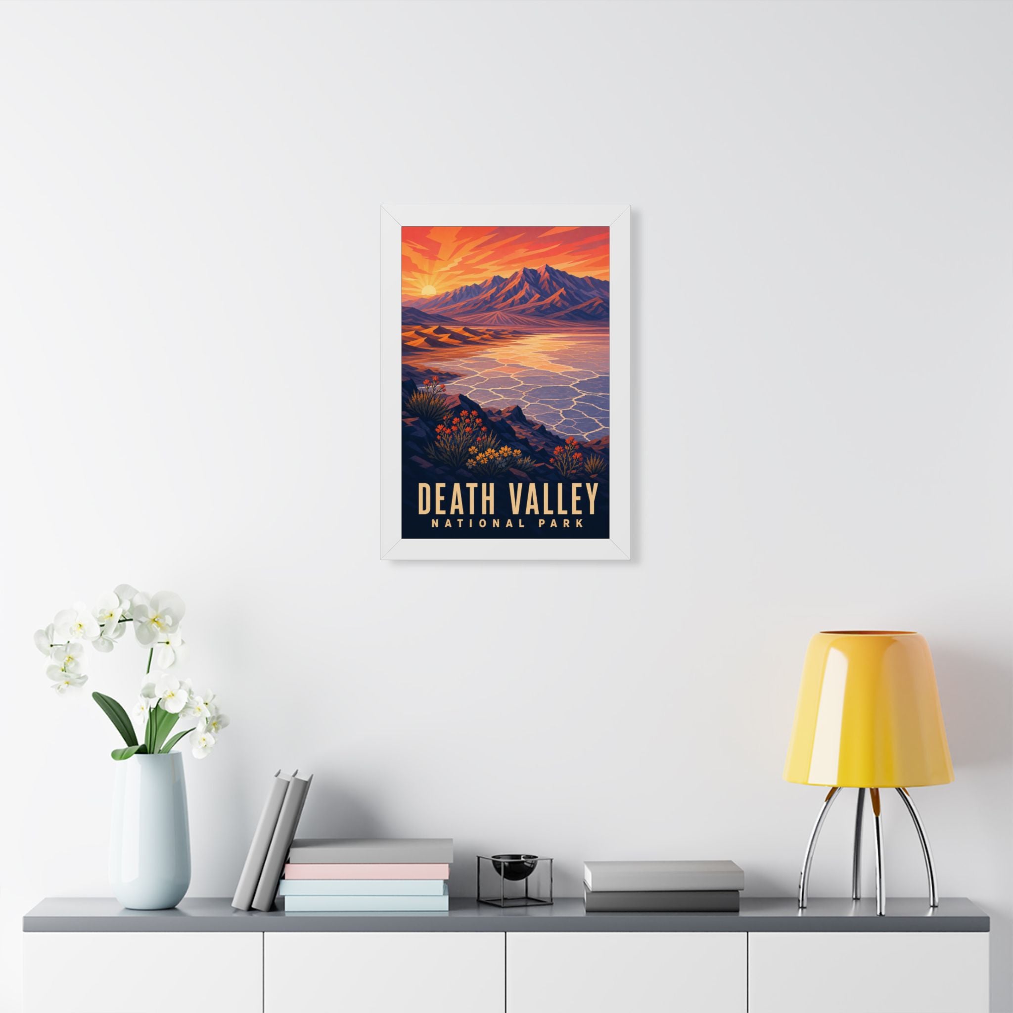 Death Valley National Park Framed Poster | Vintage Travel Wall Art | Black Walnut White Frame | 16x24 20x30