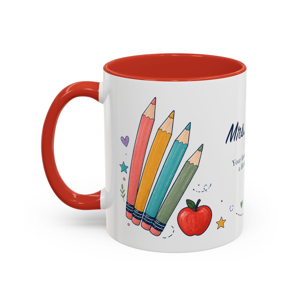 Personalized First Year Teacher Mug | Custom Name Pencil Coffee Cup