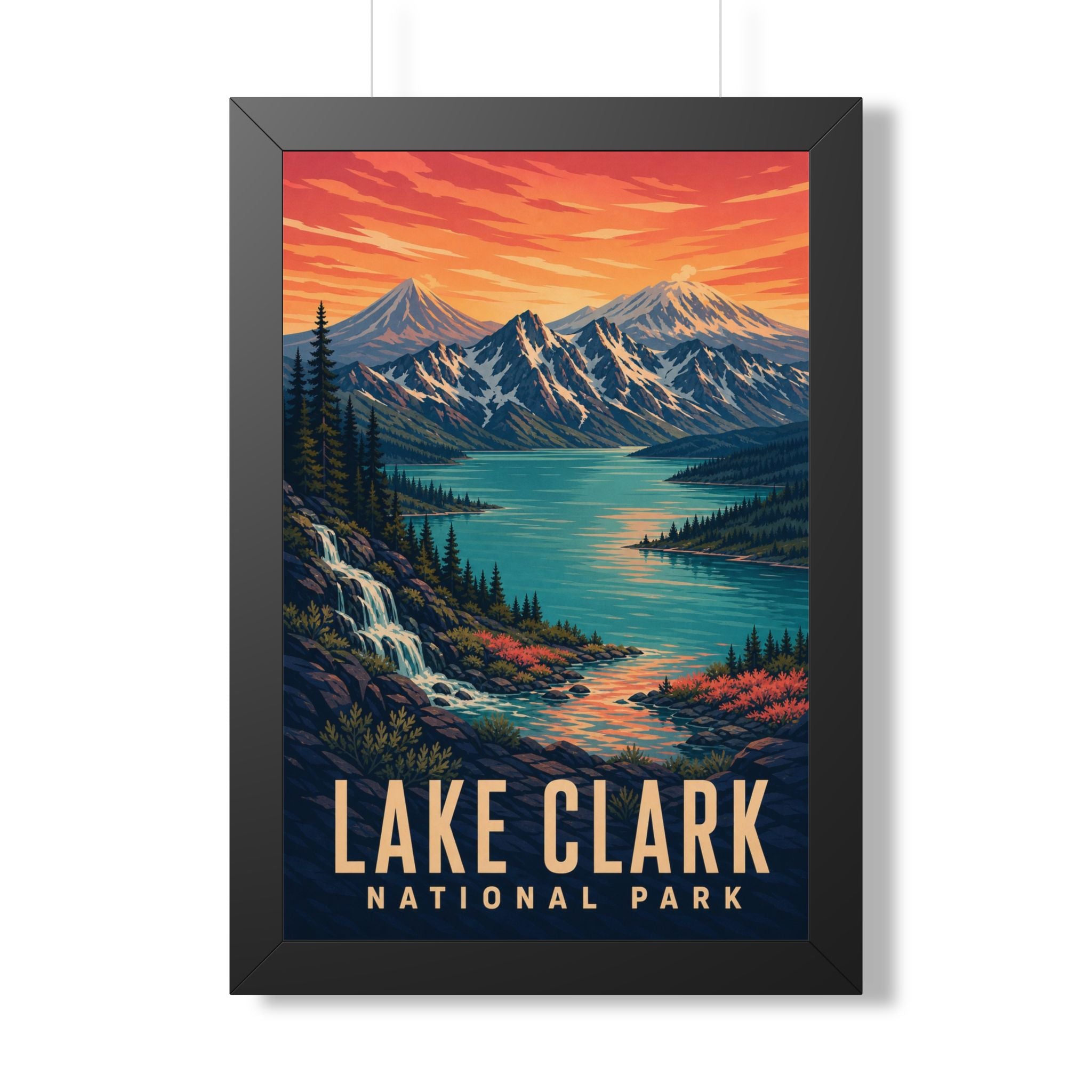 Lake Clark National Park Framed Poster | Vintage Travel Wall Art | Black Walnut White Frame | 16x24 20x30