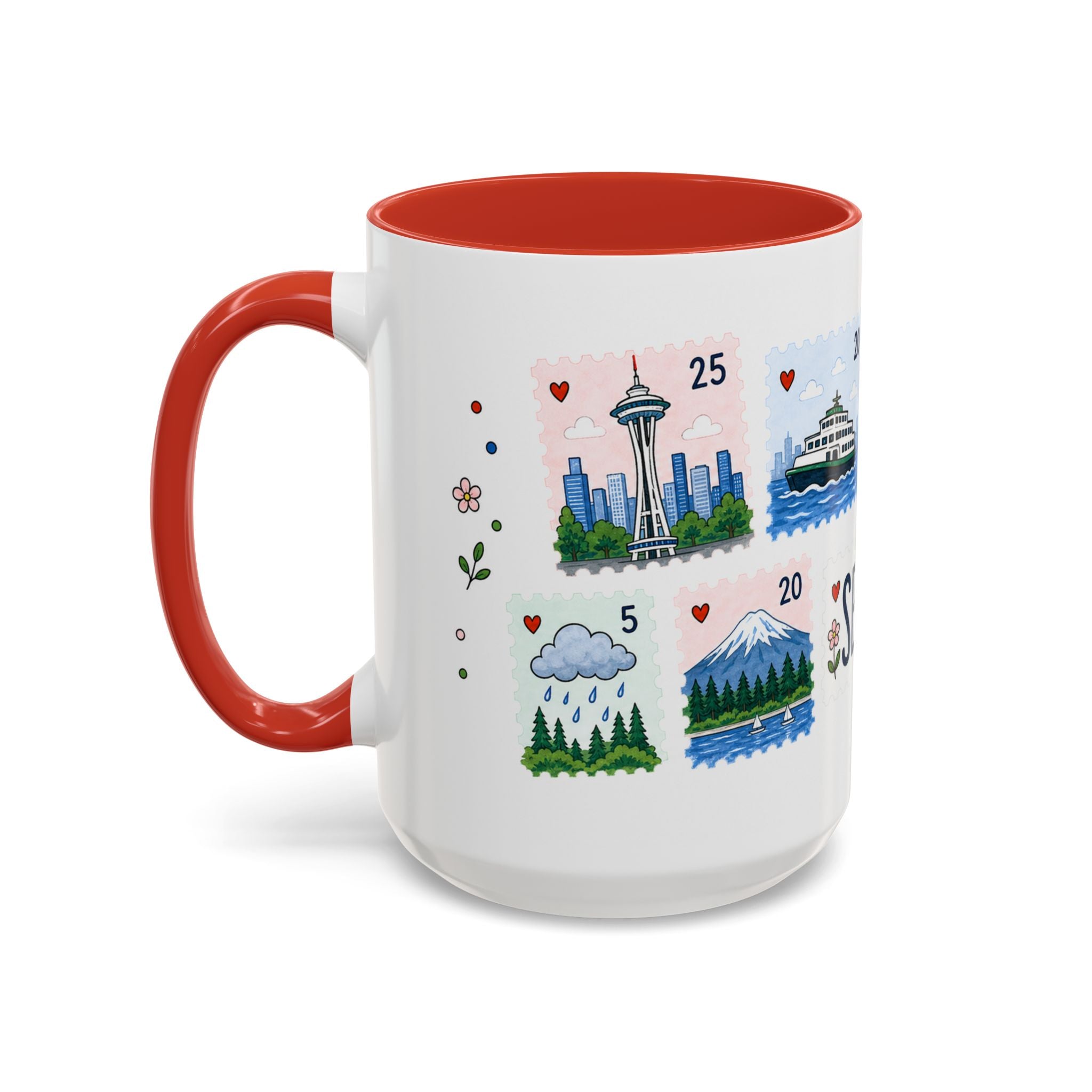 Seattle Coffee Mug | Postage Stamp Collage Mug | Travel Souvenir Accent Cup 11oz 15oz