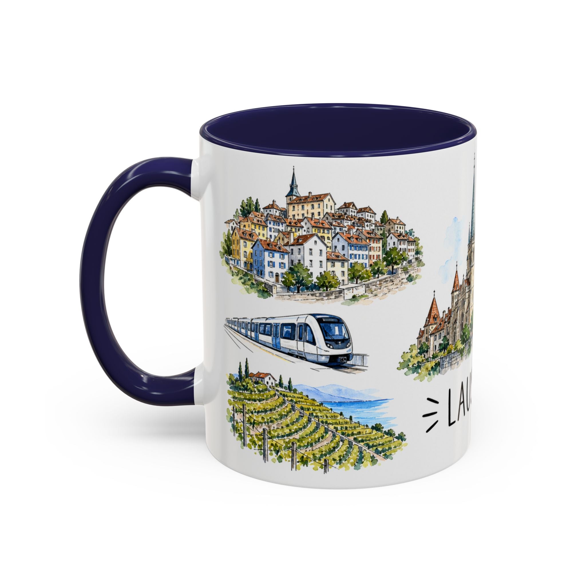 Lausanne Illustrated Travel Mug | City Souvenir Accent Coffee Mug | 11oz 15oz Ceramic Cup