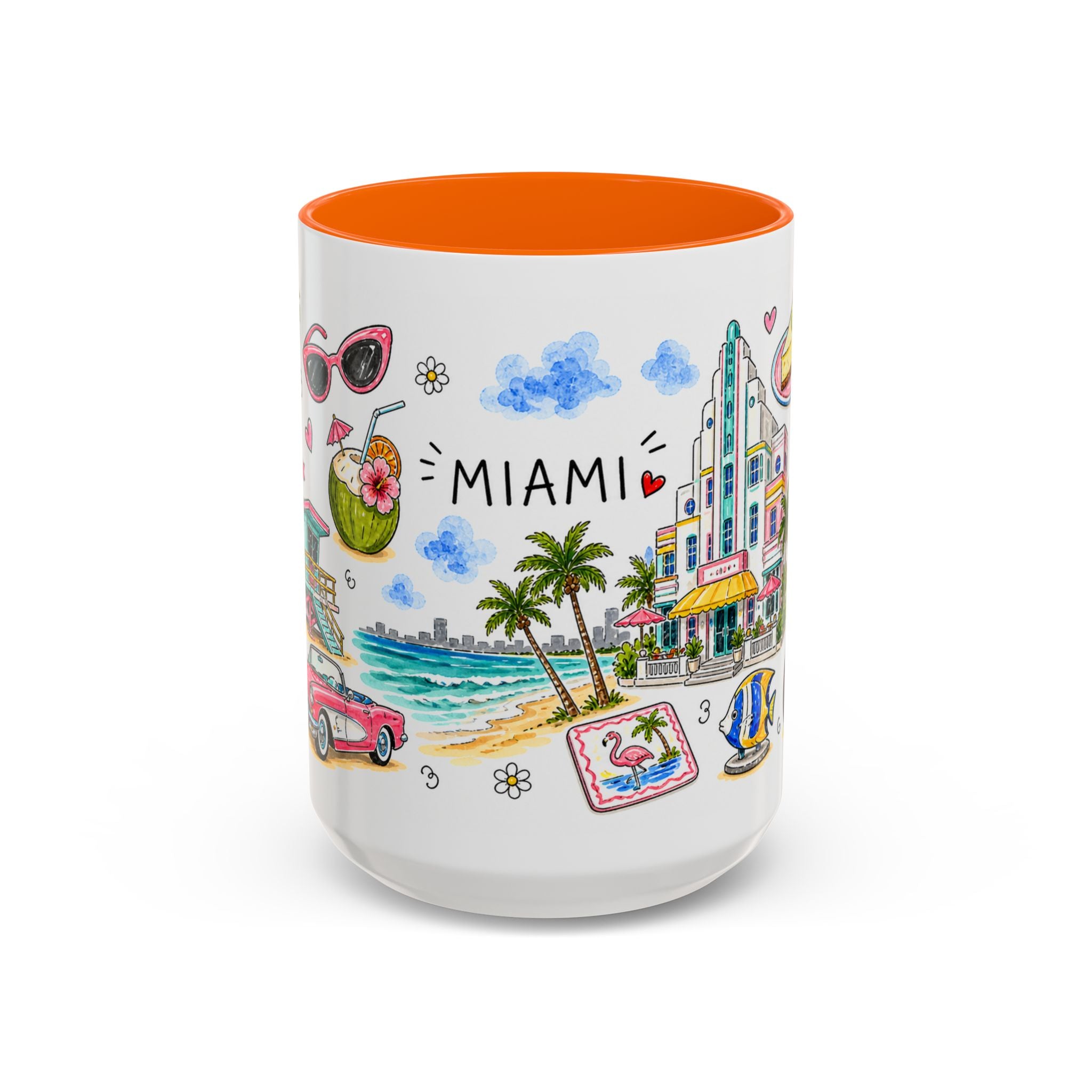 Miami Illustrated Travel Mug | City Souvenir Accent Coffee Mug | 11oz 15oz Ceramic Cup