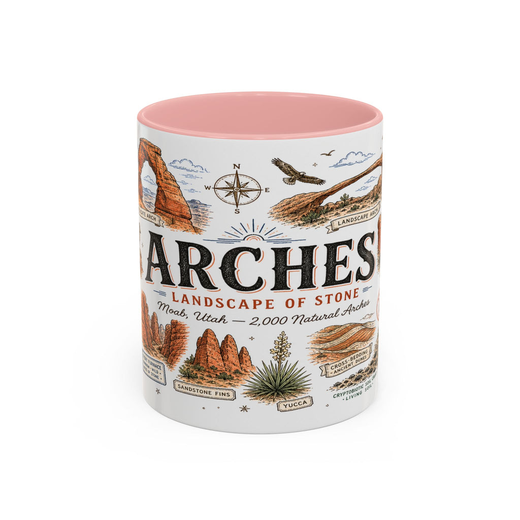 Arches Coffee Mug | National Park Hiking Utah Gift | Accent Color Ceramic 11oz 15oz