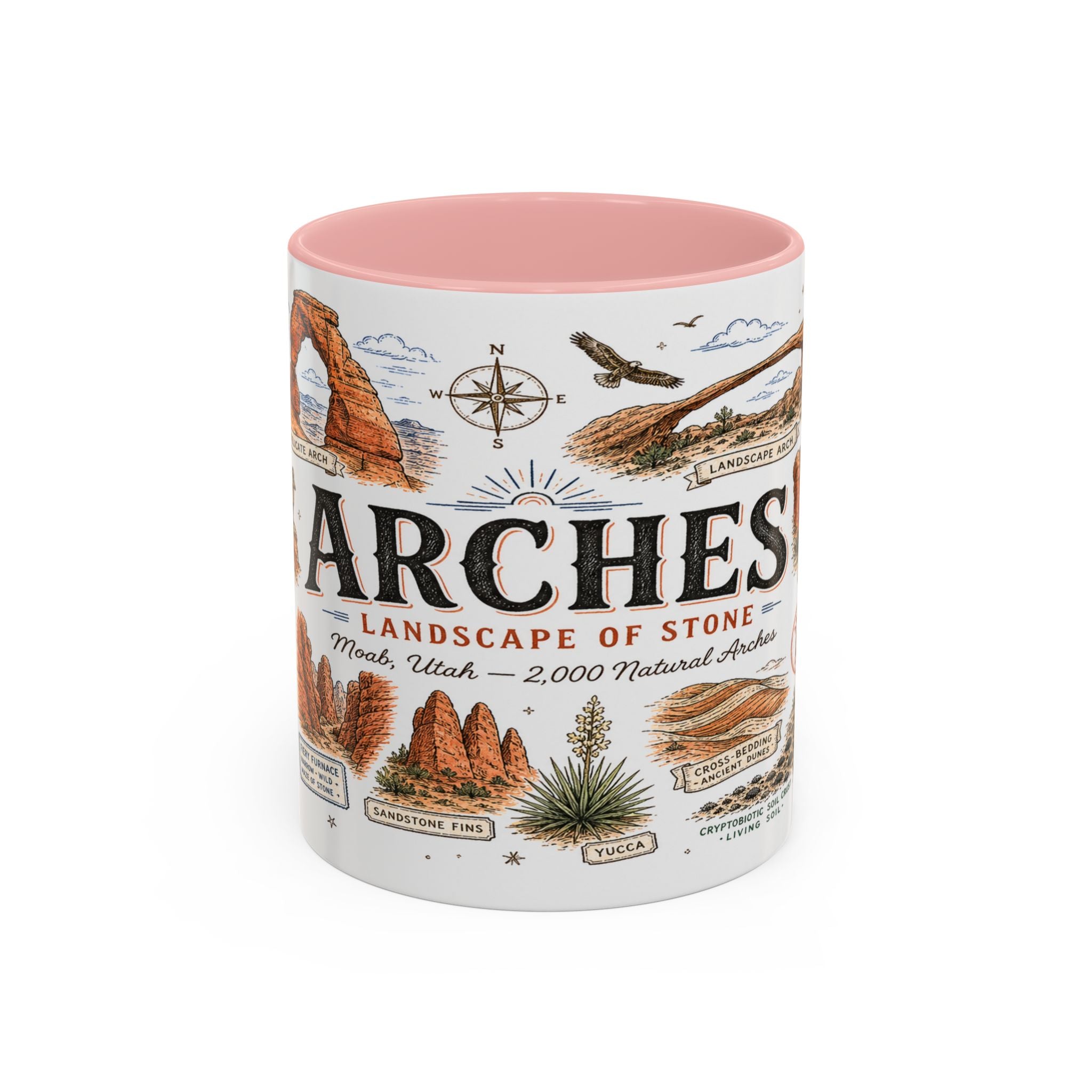Arches Coffee Mug | National Park Hiking Utah Gift | Accent Color Ceramic 11oz 15oz