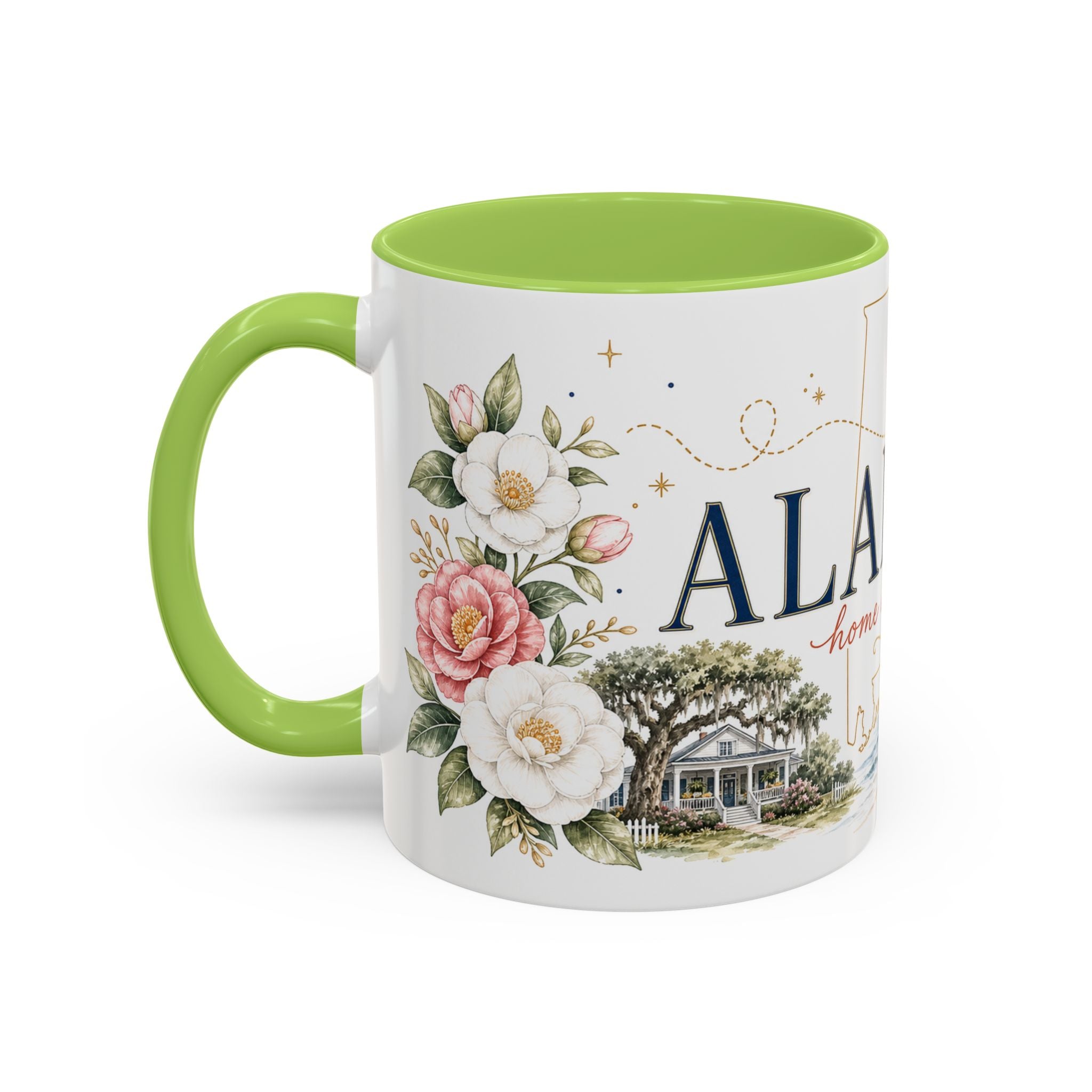 Alabama State Map Mug | Coastal Scenery, Botanical Accents, Homesick Gift