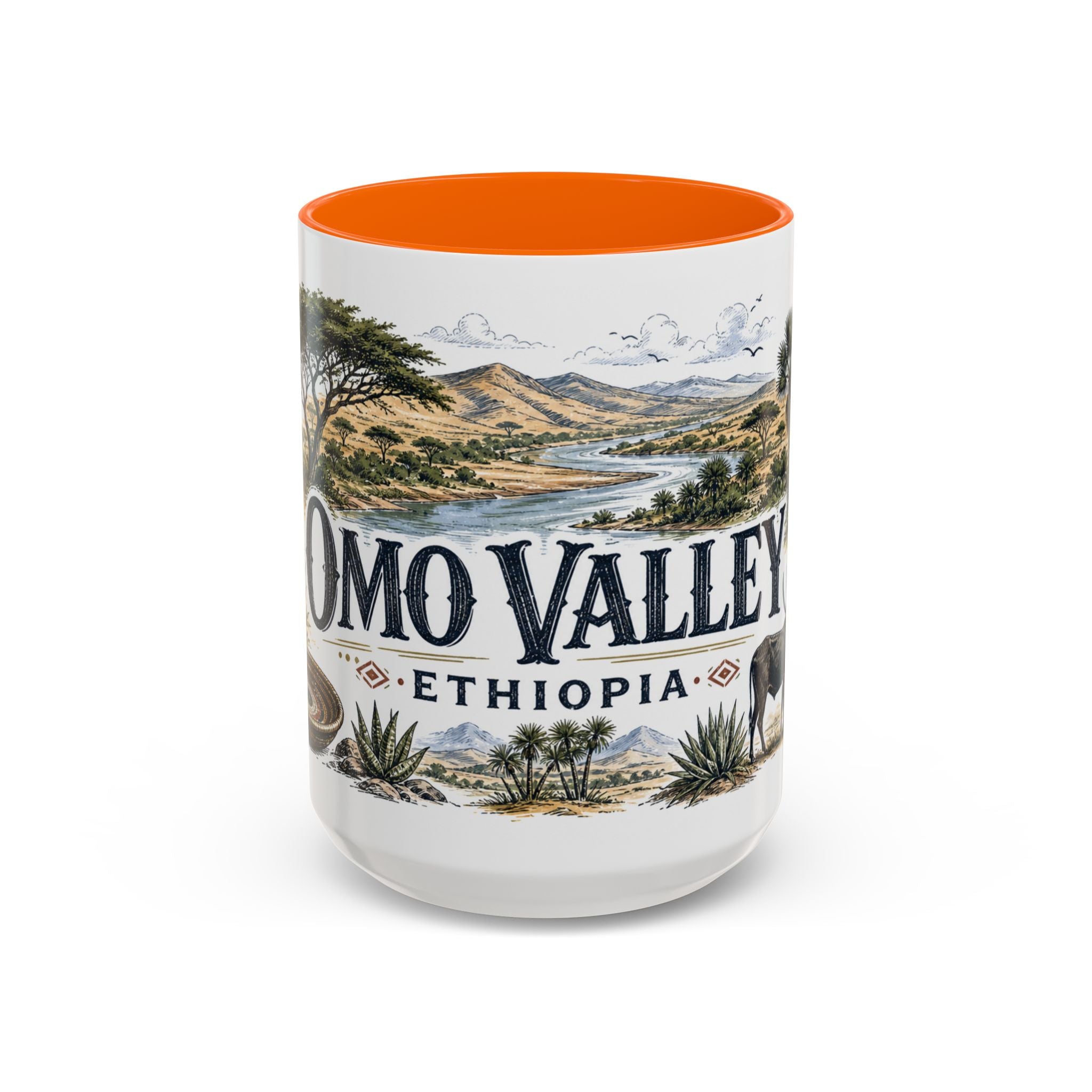 Omo Valley Mug, Ethiopia Travel Souvenir, Bucket List Gift, Accent Ceramic Coffee Mug 11oz 15oz