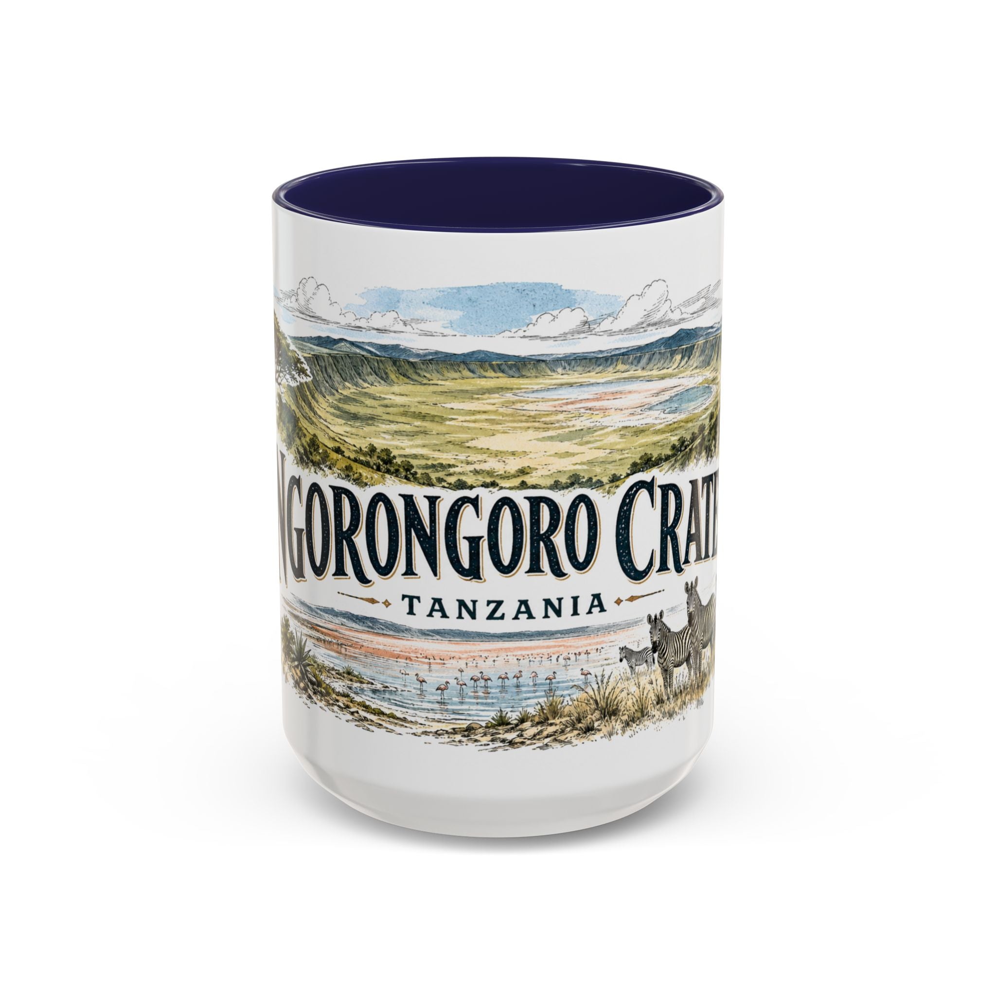 Ngorongoro Crater Mug, Tanzania Travel Souvenir, Bucket List Gift, Accent Ceramic Coffee Mug 11oz 15oz