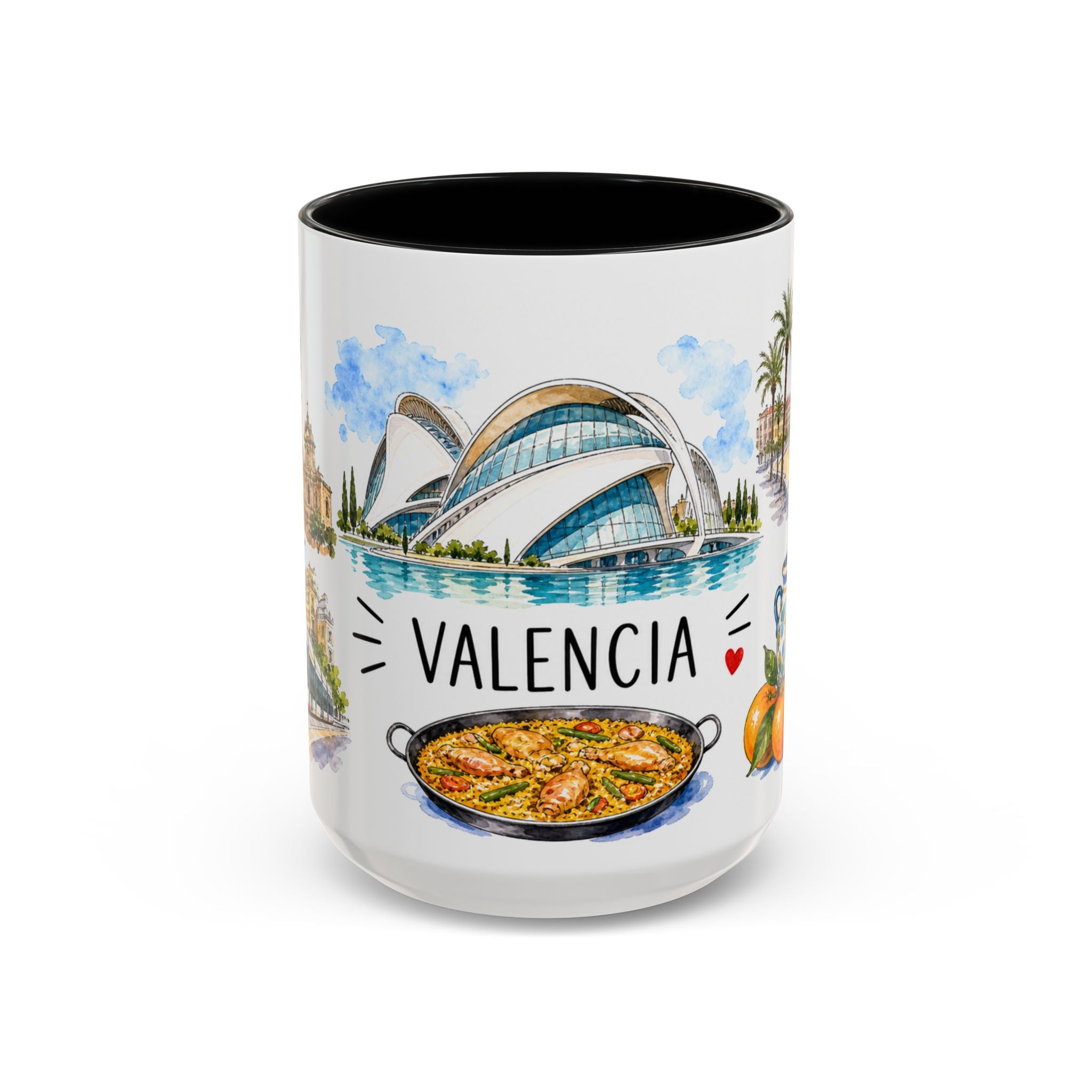 Valencia Illustrated Travel Mug | City Souvenir Accent Coffee Mug | 11oz 15oz Ceramic Cup