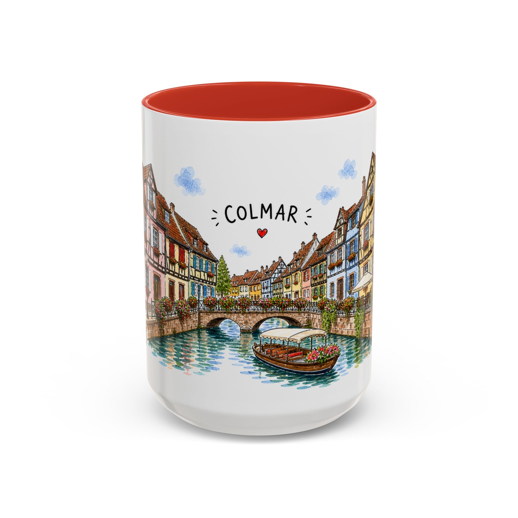 Colmar Illustrated Travel Mug | France Souvenir Accent Coffee Mug | 11oz 15oz Ceramic Cup