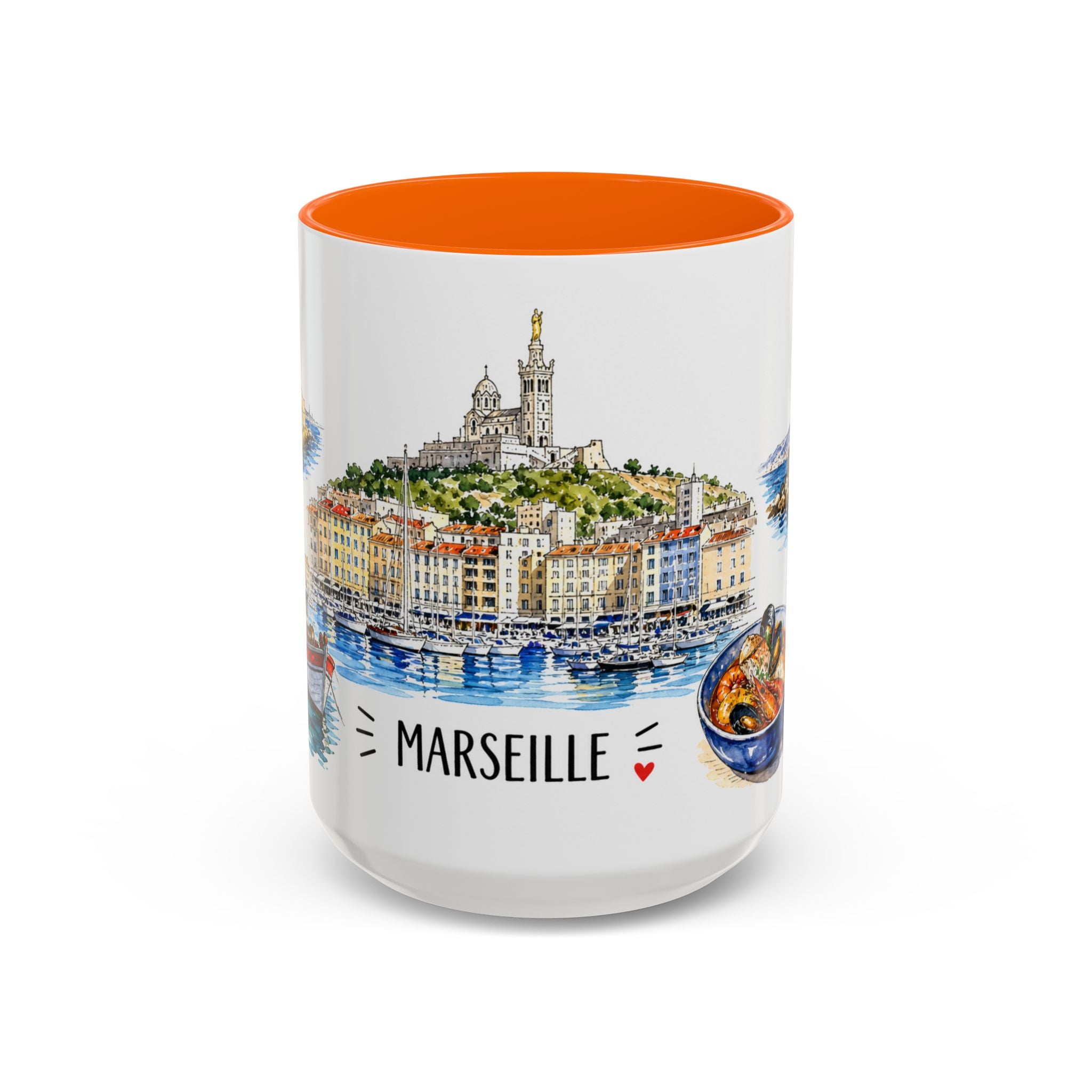 Marseille Illustrated Travel Mug | City Souvenir Accent Coffee Mug | 11oz 15oz Ceramic Cup