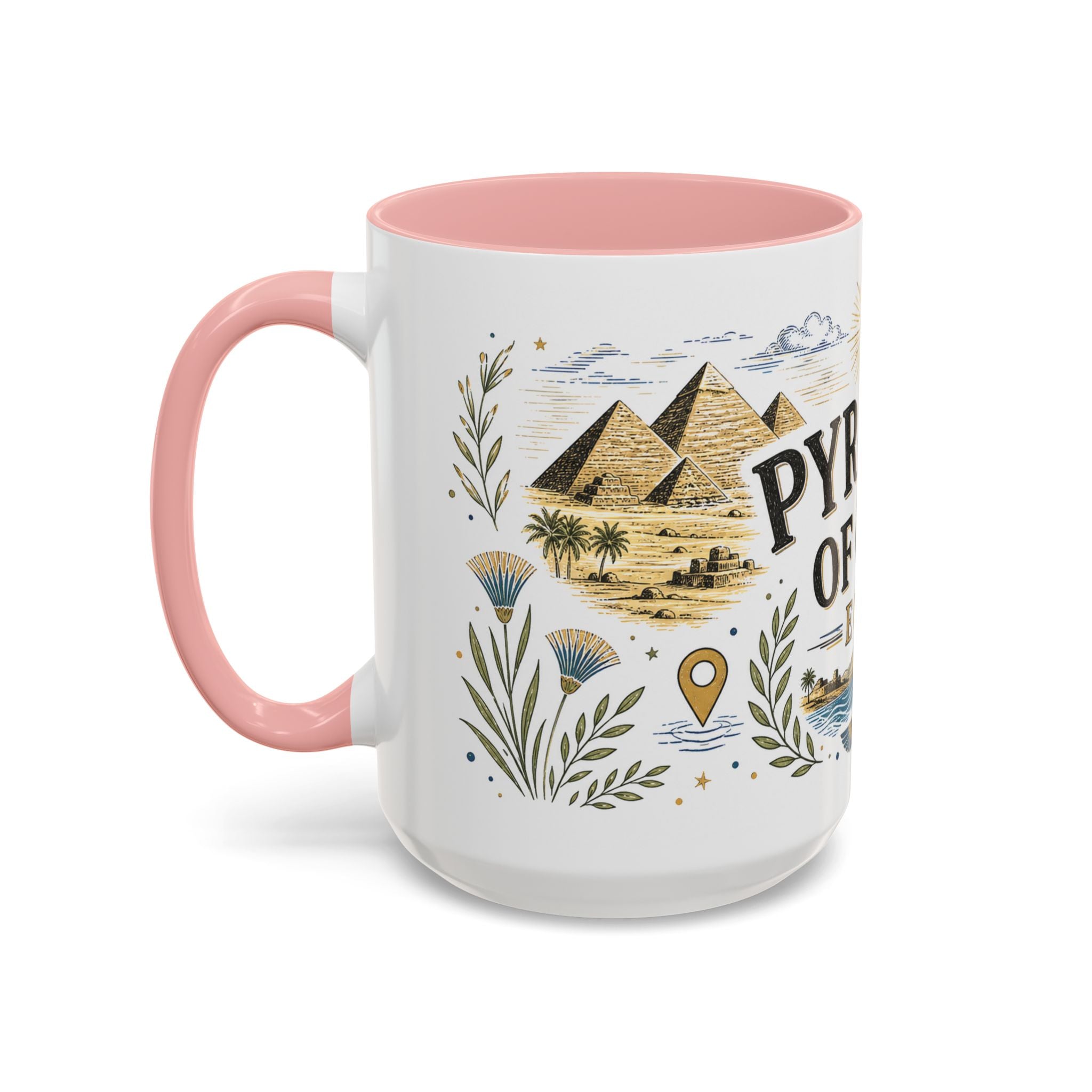 Pyramids of Giza Coffee Mug | Travel Destination Souvenir Gift | Accent Color Ceramic 11oz 15oz