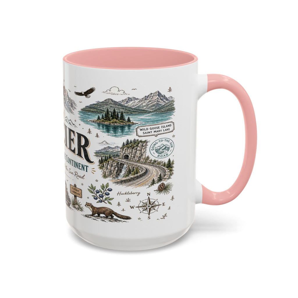 Glacier Coffee Mug | National Park Hiking Montana Gift | Accent Color Ceramic 11oz 15oz