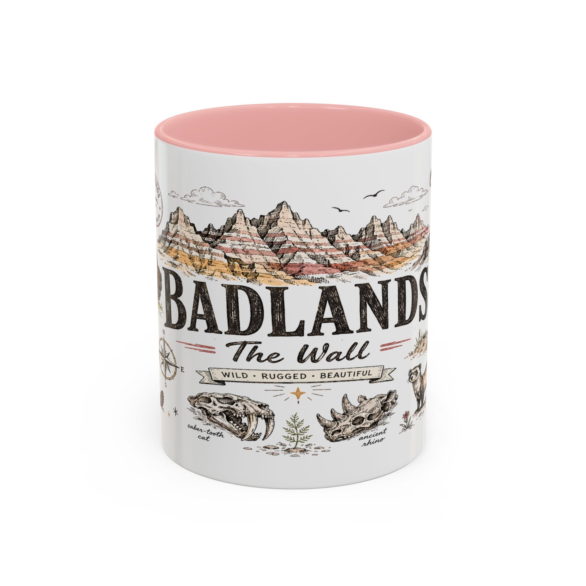 Badlands National Park Coffee Mug | South Dakota Prairie Fossil Hiking Gift | Accent Color Ceramic 11oz 15oz