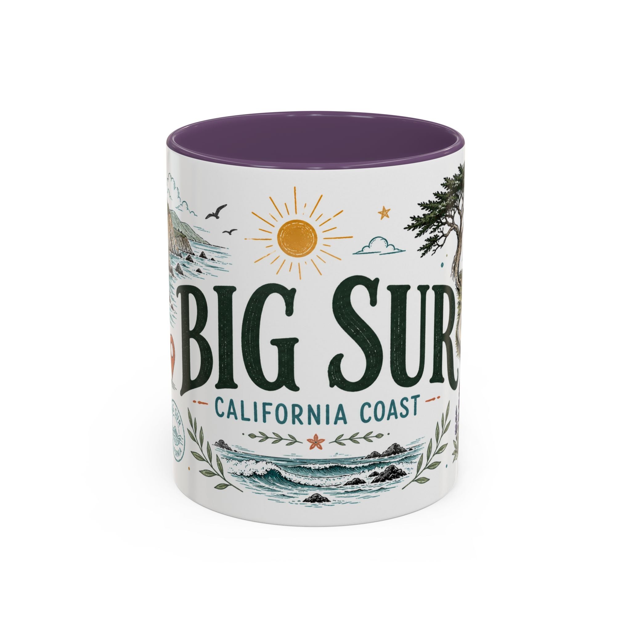Big Sur Coffee Mug | Travel Destination Souvenir Gift | Accent Color Ceramic 11oz 15oz