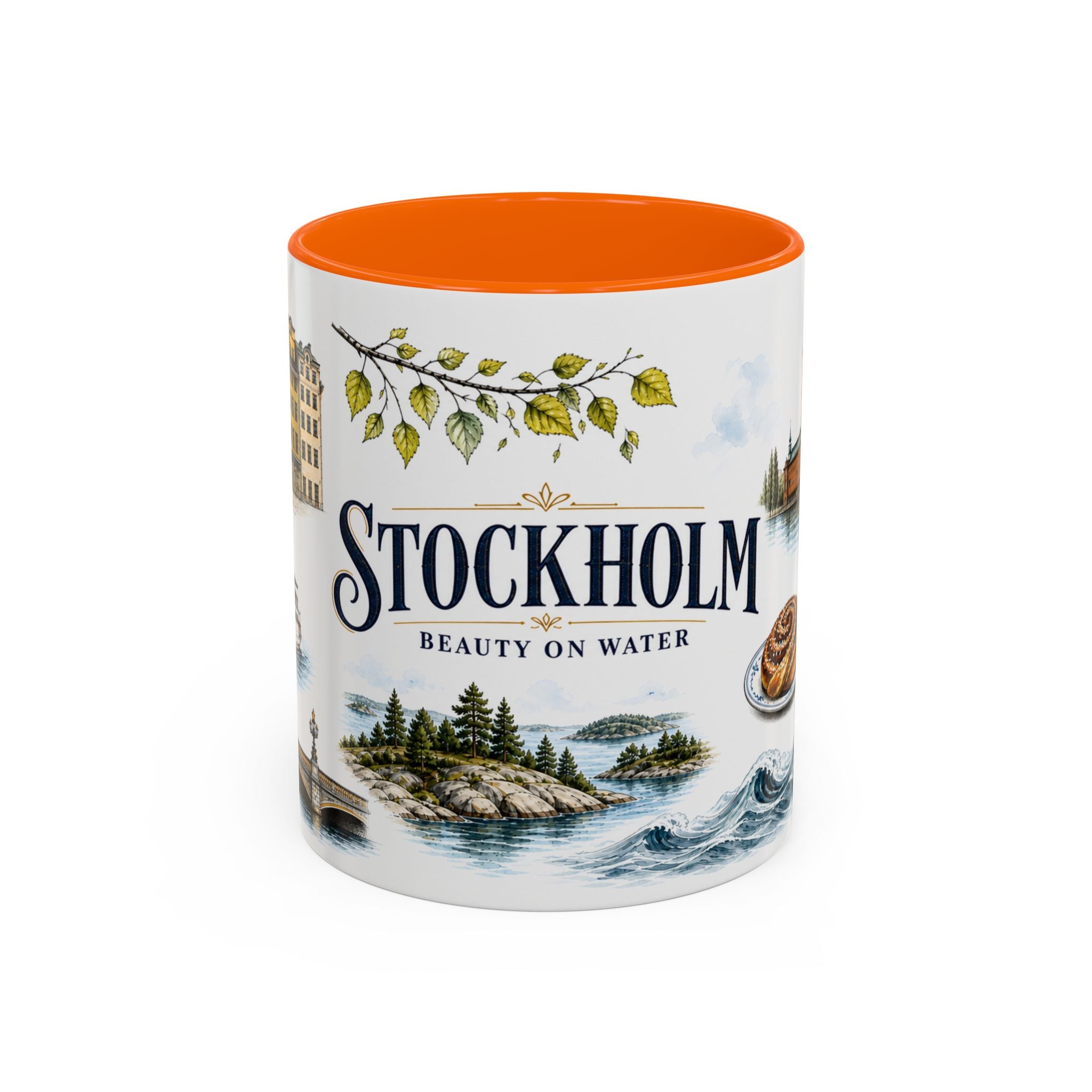 Stockholm Coffee Mug | Sweden Travel Souvenir | Vintage Illustrated City Gift | 11 oz 15 oz Accent Mug