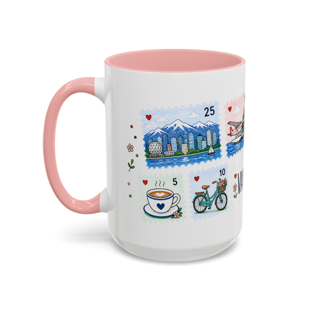 Vancouver Coffee Mug | Postage Stamp Collage Mug | Travel Souvenir Accent Cup 11oz 15oz
