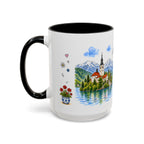 Bled Illustrated Travel Mug | Slovenia Souvenir Accent Coffee Mug | 11oz 15oz Ceramic Cup