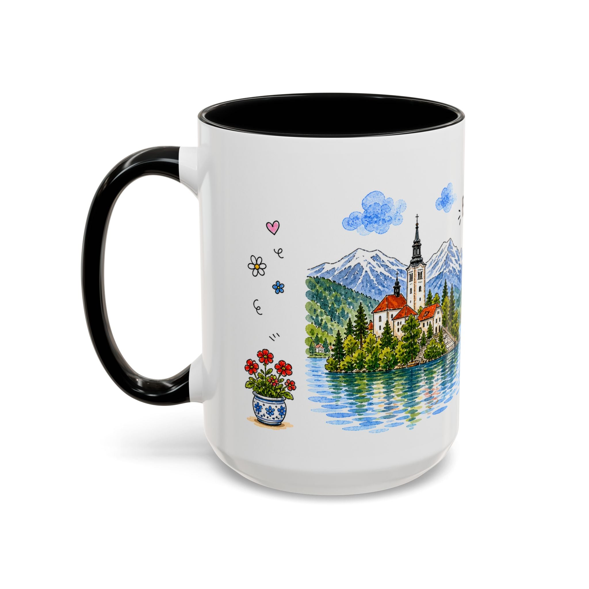 Bled Illustrated Travel Mug | Slovenia Souvenir Accent Coffee Mug | 11oz 15oz Ceramic Cup