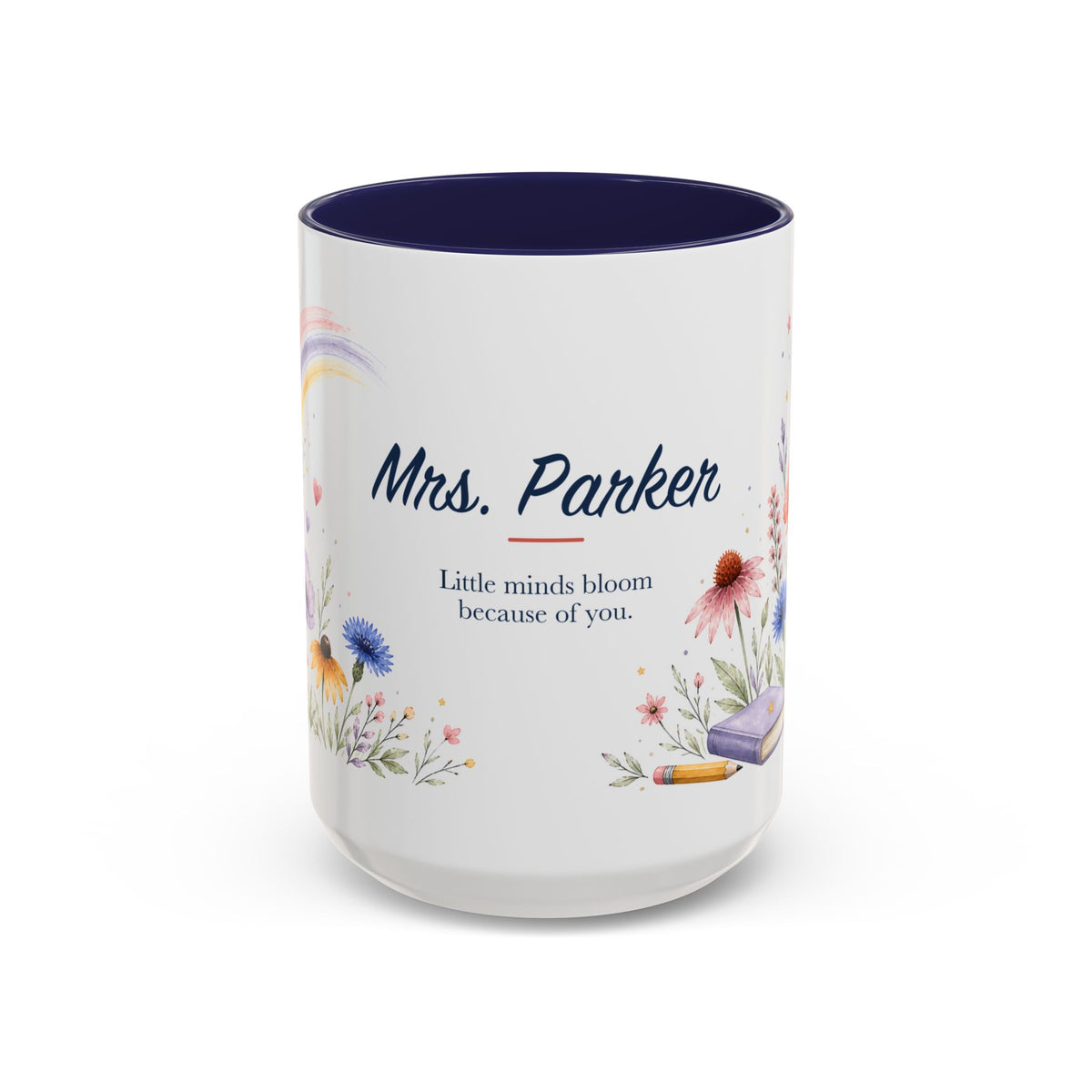 Personalized Kindergarten Teacher Mug | Custom Name Wildflower Rainbow Cup | Back to School Gift