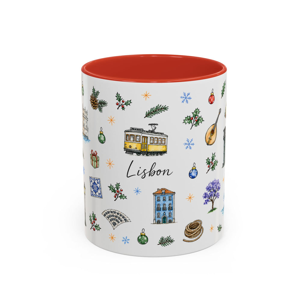 Lisbon Christmas Mug | Watercolor City Souvenir | Ceramic Coffee Cup 11oz 15oz