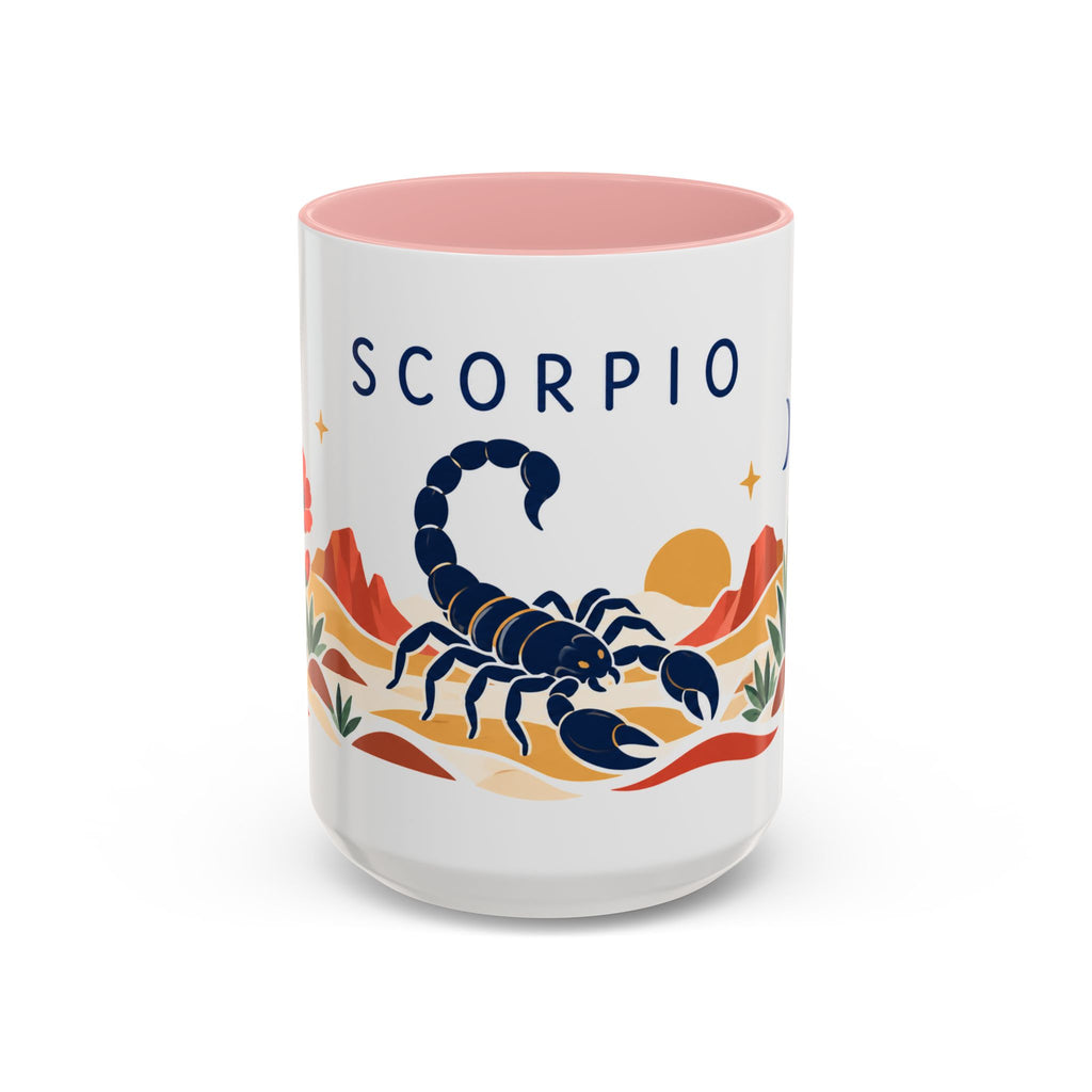 Scorpio Zodiac Coffee Mug | Scorpion and Desert Design | Astrology Birthday Gift | 11 oz 15 oz Ceramic Accent Mug