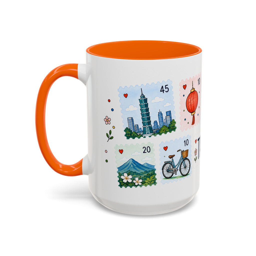 Taipei Coffee Mug | Postage Stamp Collage Mug | Travel Souvenir Accent Cup 11oz 15oz