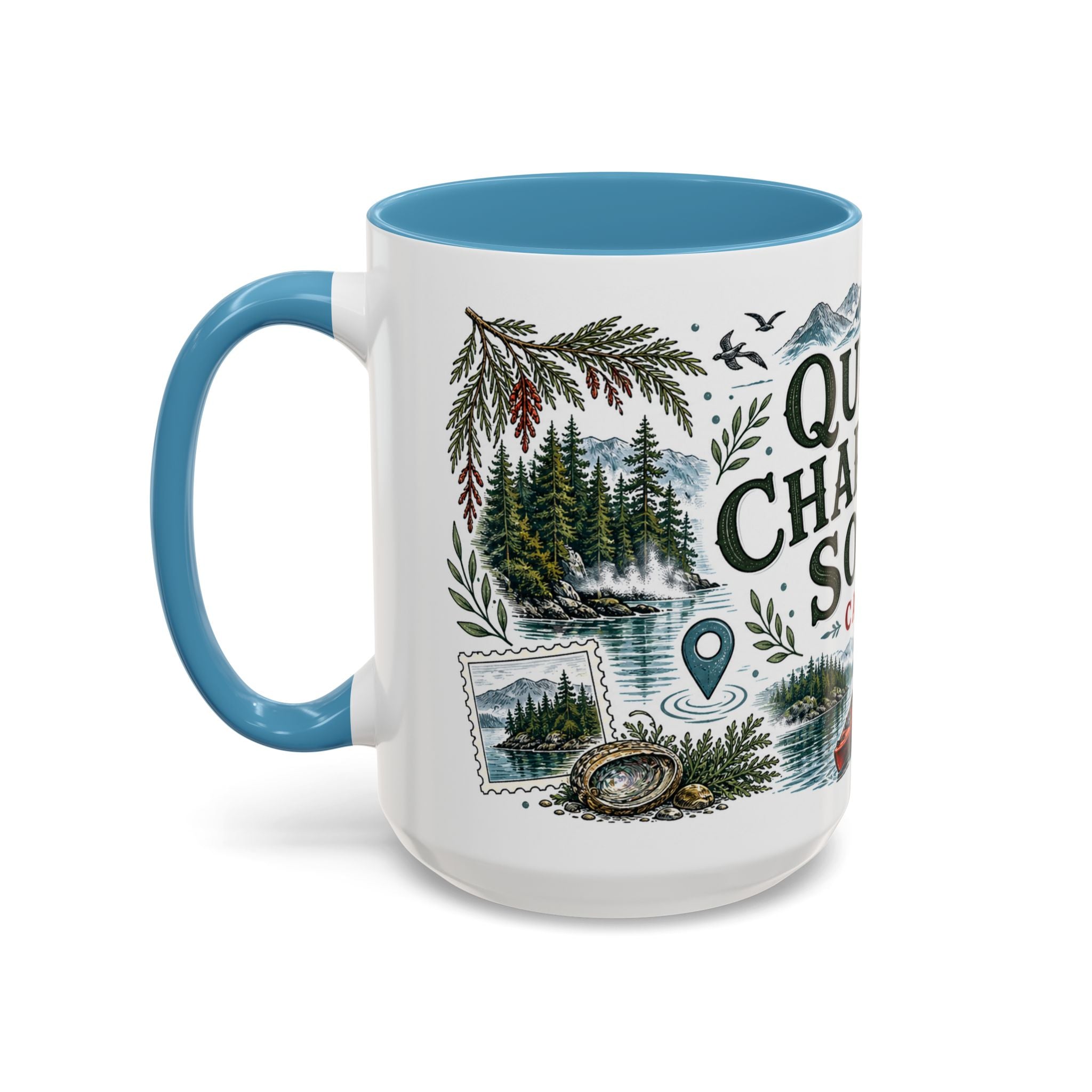 Queen Charlotte Sound Coffee Mug | Travel Destination Souvenir Gift | Accent Color Ceramic 11oz 15oz