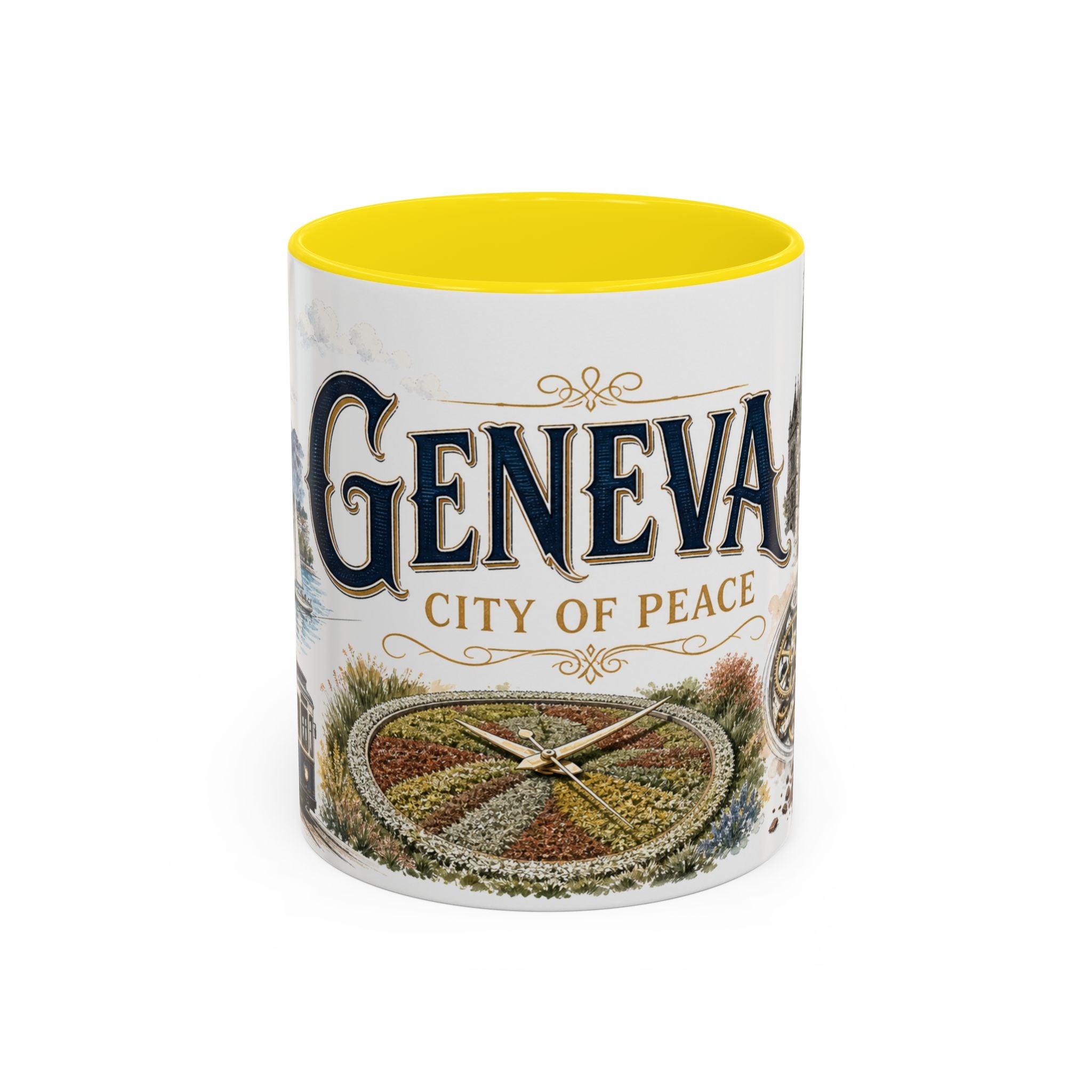 Geneva Coffee Mug | Switzerland Travel Souvenir | Vintage Illustrated City Gift | 11 oz 15 oz Accent Mug