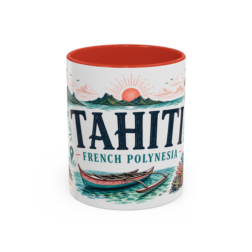 Tahiti Coffee Mug | Travel Destination Souvenir Gift | Accent Color Ceramic 11oz 15oz