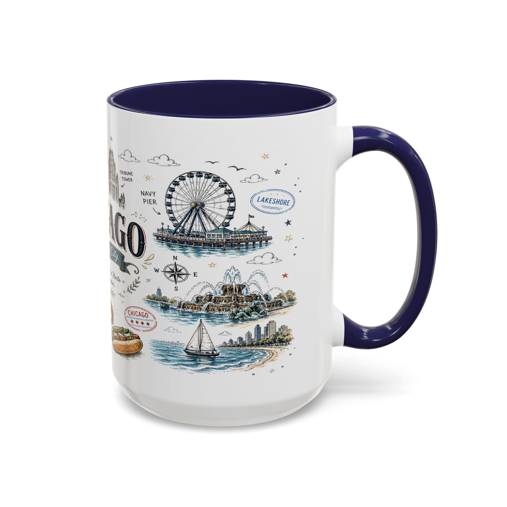 Chicago Coffee Mug | Illinois Souvenir City Gift | Accent Color Ceramic 11oz 15oz