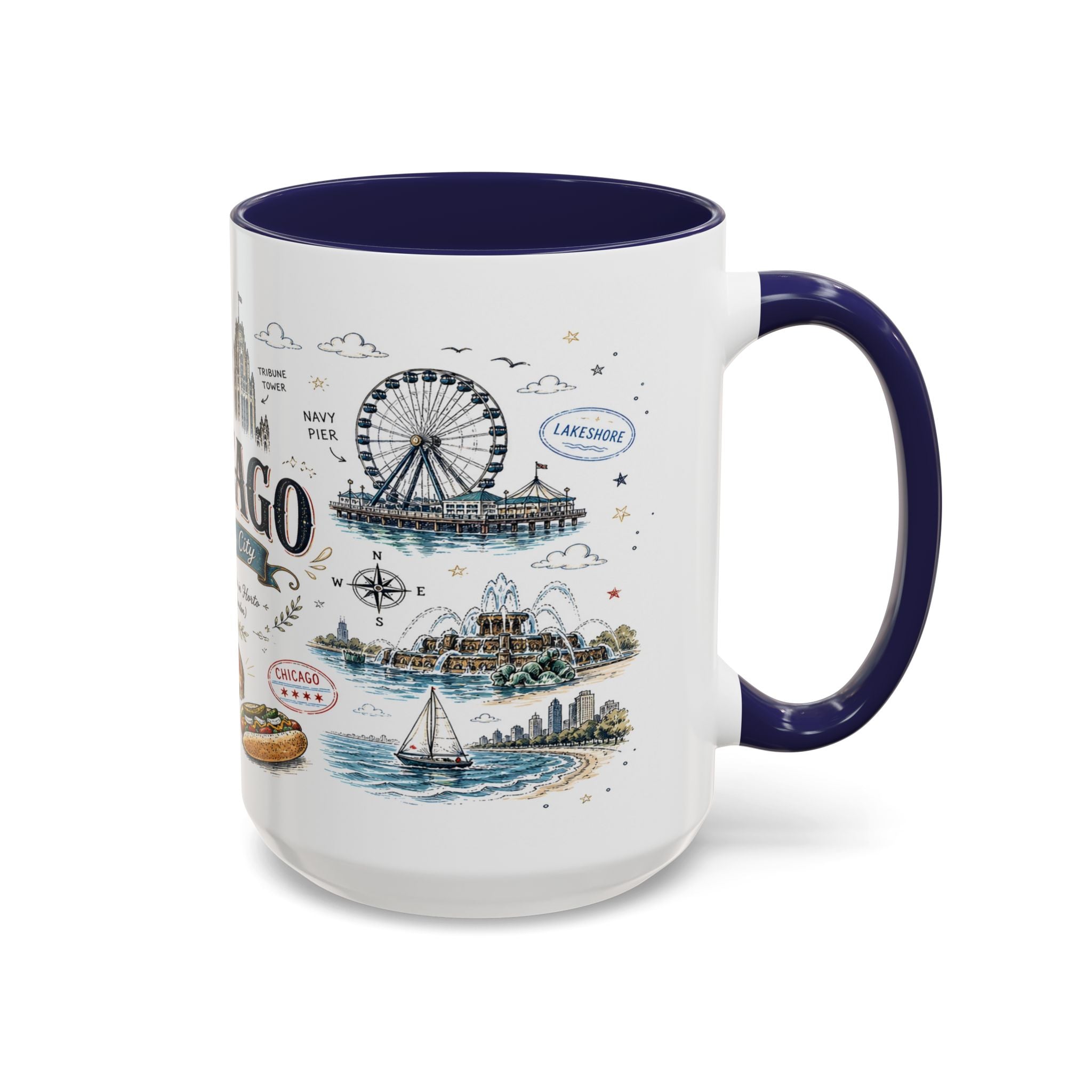 Chicago Coffee Mug | Illinois Souvenir City Gift | Accent Color Ceramic 11oz 15oz