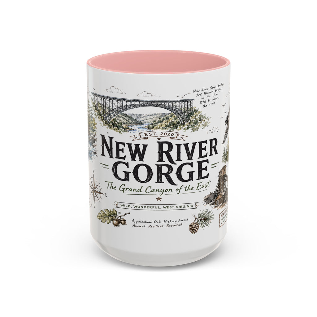 New River Gorge National Park Coffee Mug | West Virginia River Canyon Climbing Gift | Accent Color Ceramic 11oz 15oz