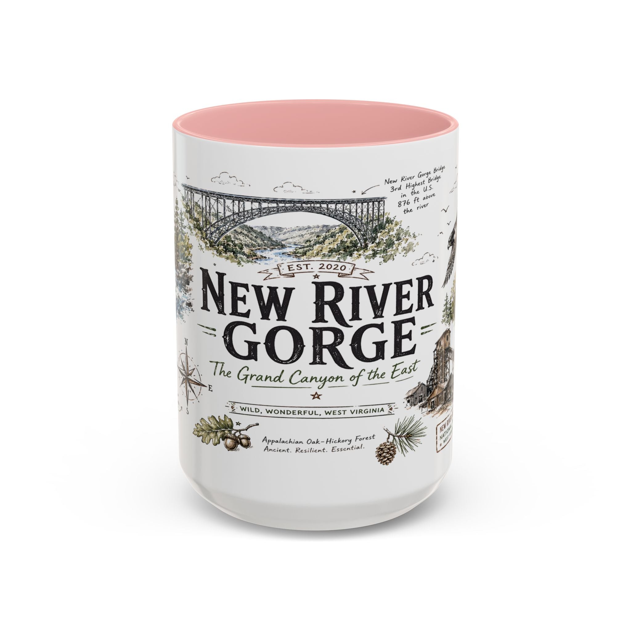New River Gorge National Park Coffee Mug | West Virginia River Canyon Climbing Gift | Accent Color Ceramic 11oz 15oz
