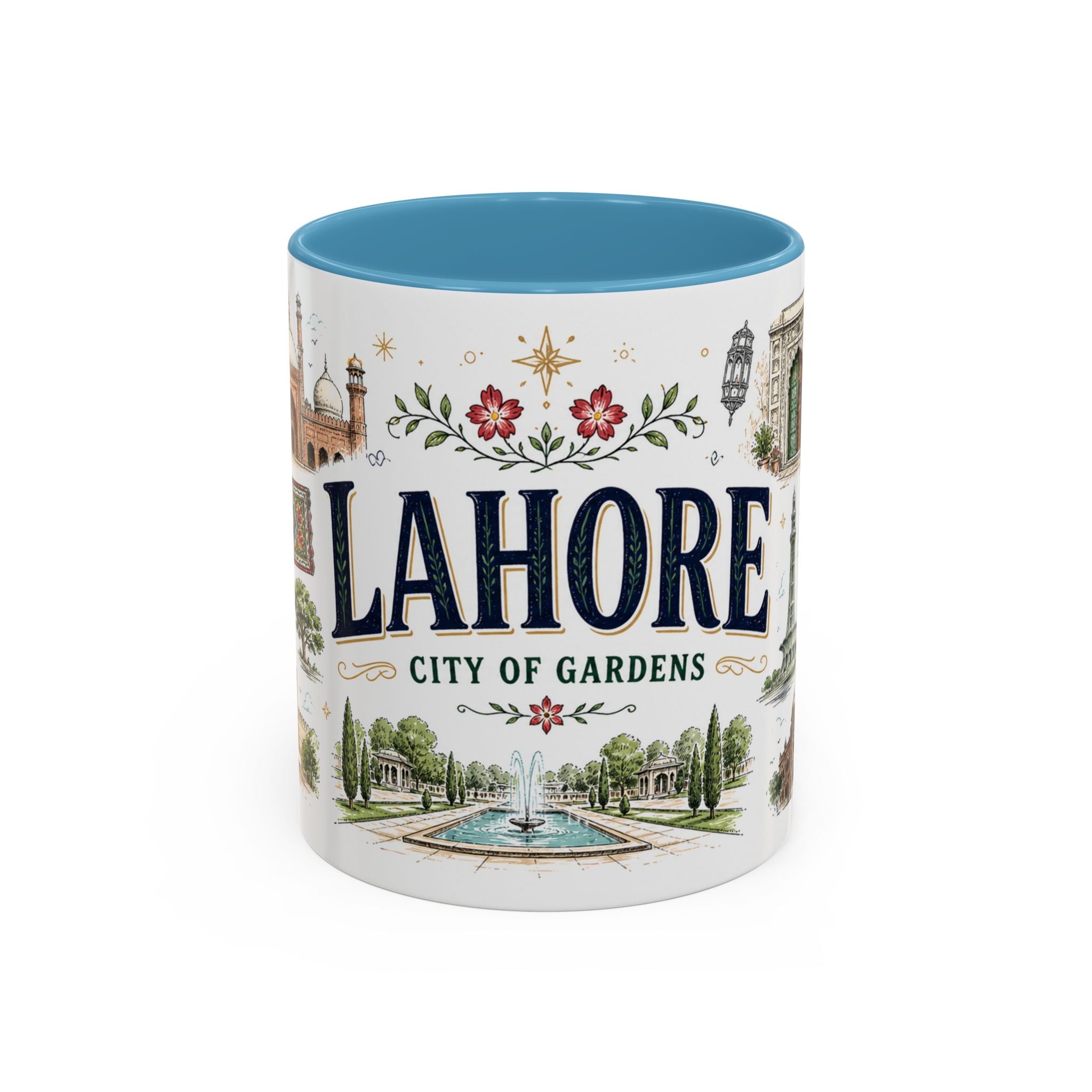 Lahore Coffee Mug | Pakistan Souvenir Travel Gift | Accent Color Ceramic 11oz 15oz