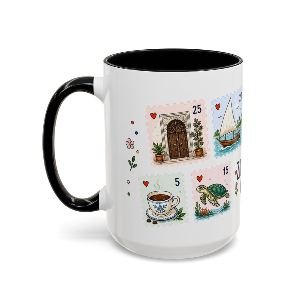 Zanzibar City Coffee Mug | Postage Stamp Collage Mug | Travel Souvenir Accent Cup 11oz 15oz