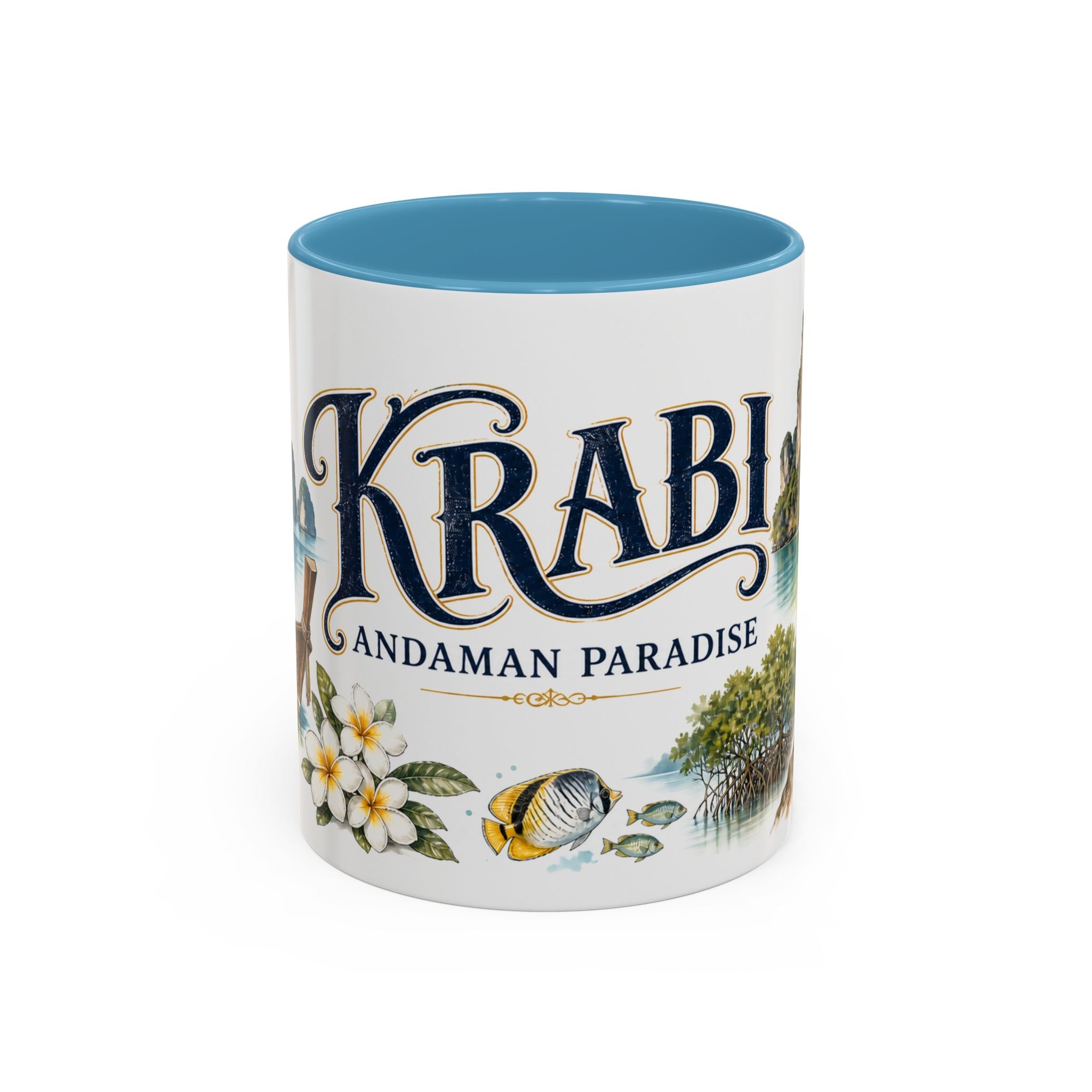 Krabi Coffee Mug | Thailand Travel Souvenir | Vintage Illustrated City Gift | 11 oz 15 oz Accent Mug