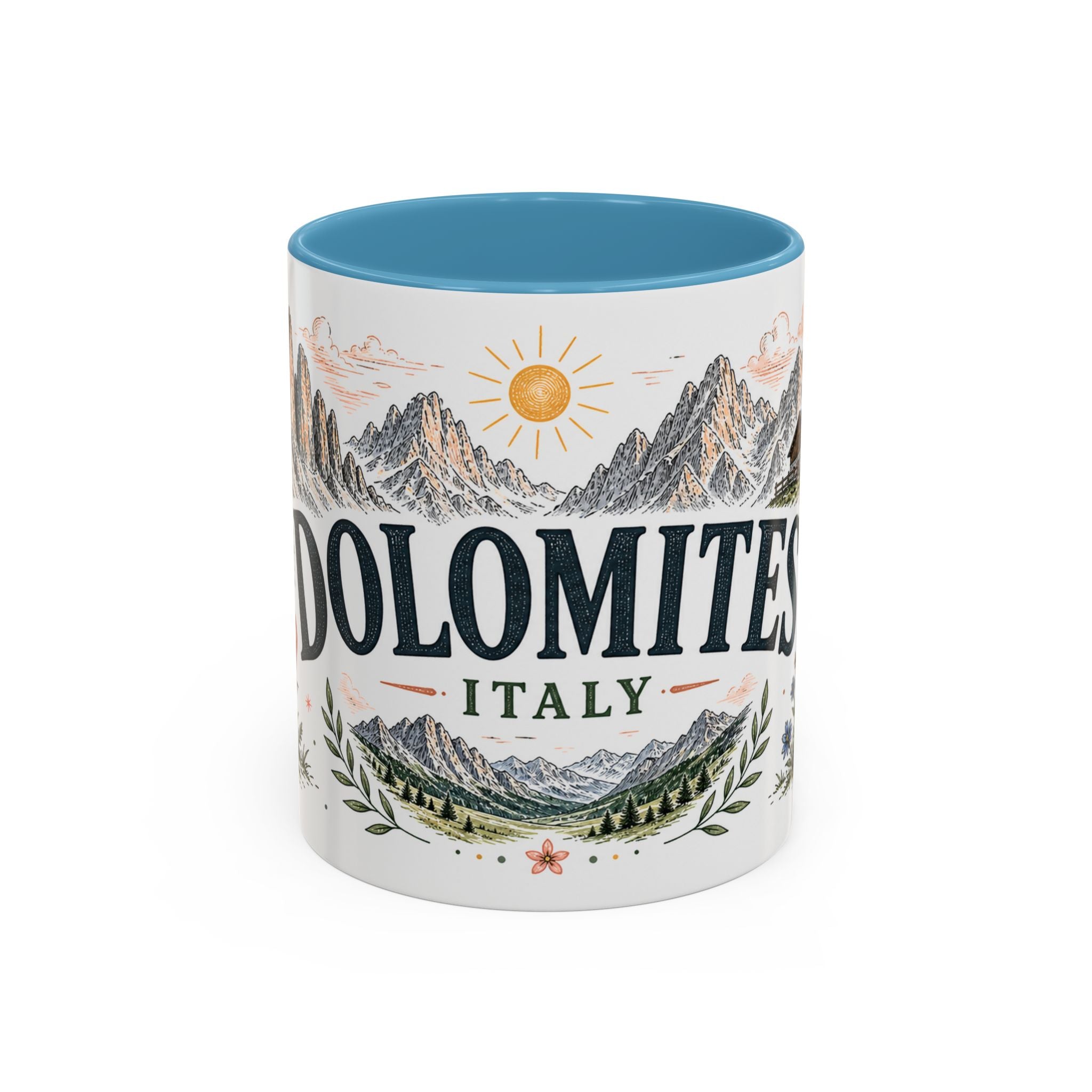 Dolomites Coffee Mug | Travel Destination Souvenir Gift | Accent Color Ceramic 11oz 15oz
