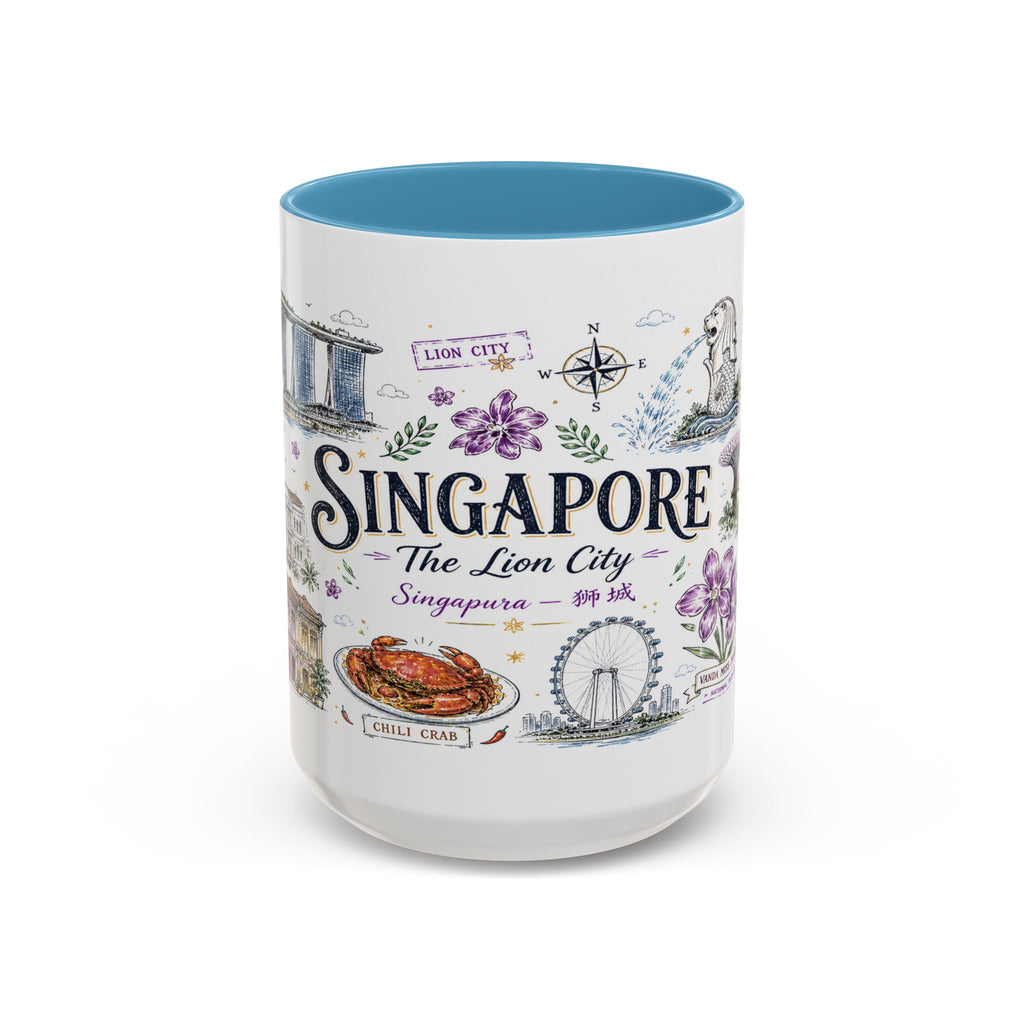 Singapore Coffee Mug | Asia Souvenir Travel Gift | Accent Color Ceramic 11oz 15oz
