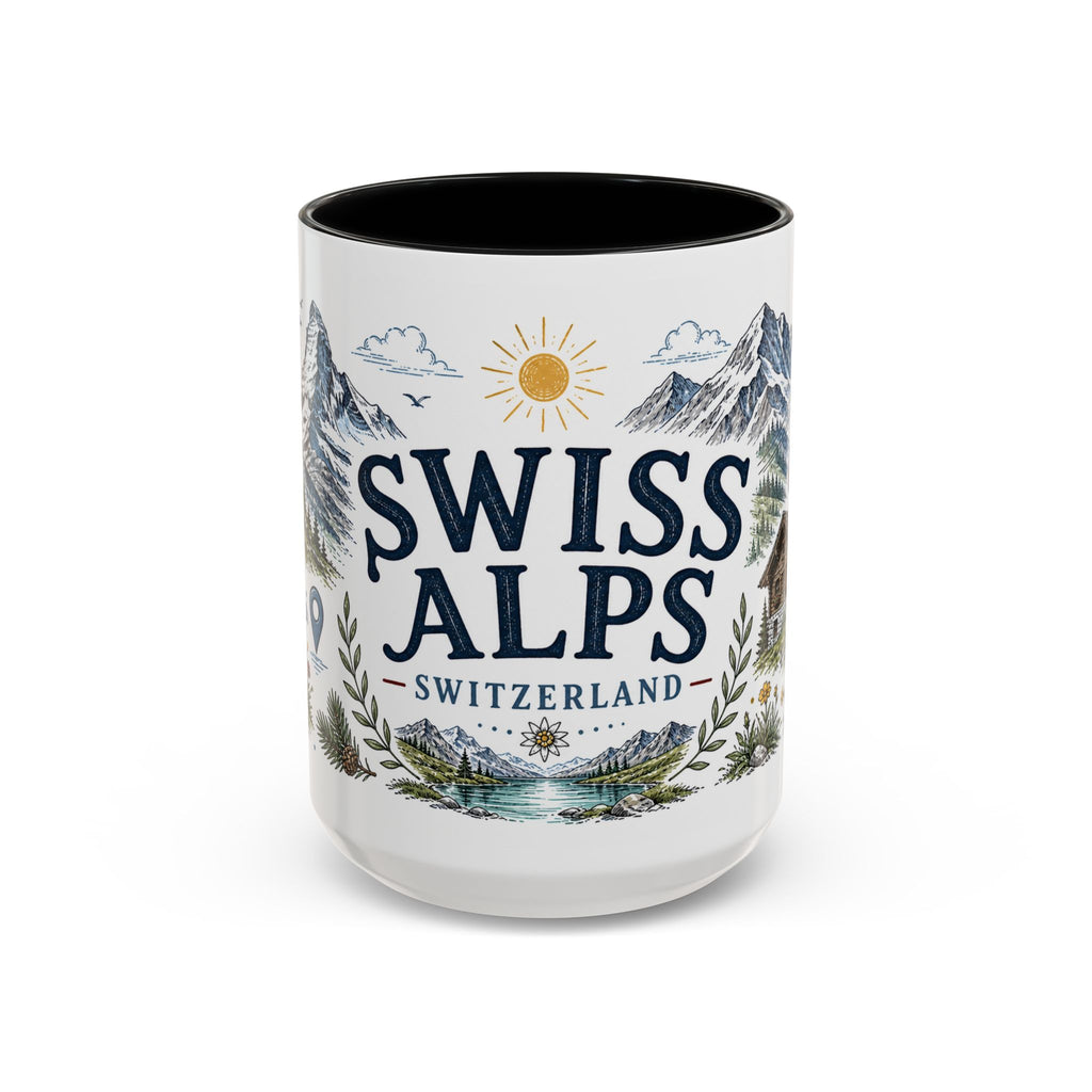 Swiss Alps Coffee Mug | Travel Destination Souvenir Gift | Accent Color Ceramic 11oz 15oz