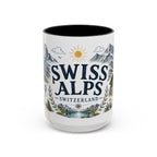 Swiss Alps Coffee Mug | Travel Destination Souvenir Gift | Accent Color Ceramic 11oz 15oz