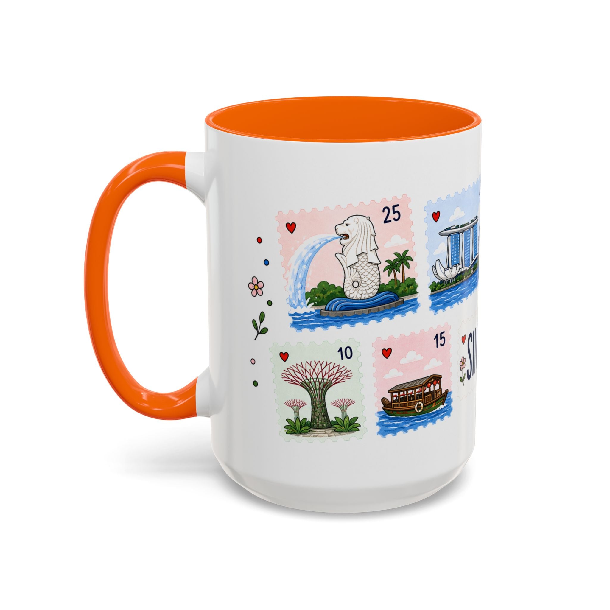 Singapore Coffee Mug | Postage Stamp Collage Mug | Travel Souvenir Accent Cup 11oz 15oz