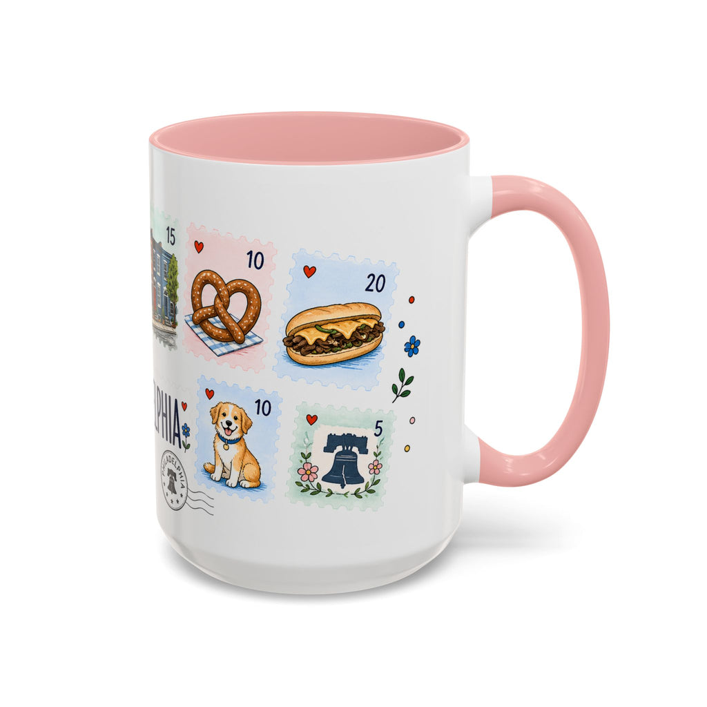 Philadelphia Coffee Mug | Postage Stamp Collage Mug | Travel Souvenir Accent Cup 11oz 15oz