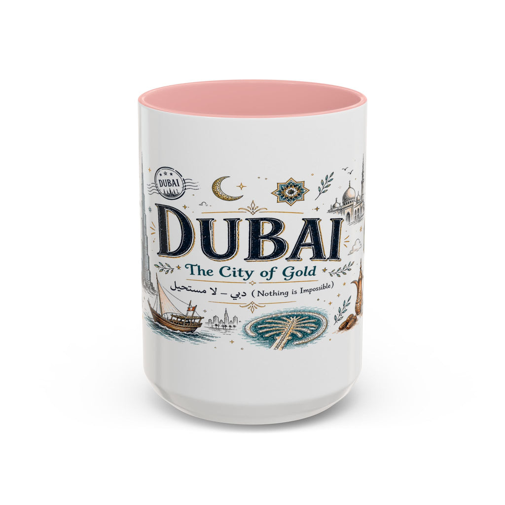Dubai Coffee Mug | UAE Souvenir Travel Gift | Accent Color Ceramic 11oz 15oz
