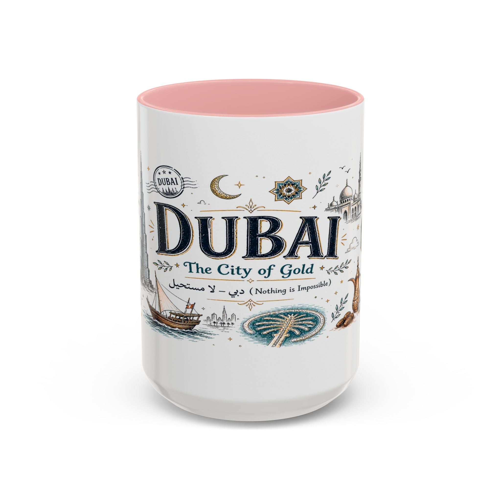 Dubai Coffee Mug | UAE Souvenir Travel Gift | Accent Color Ceramic 11oz 15oz