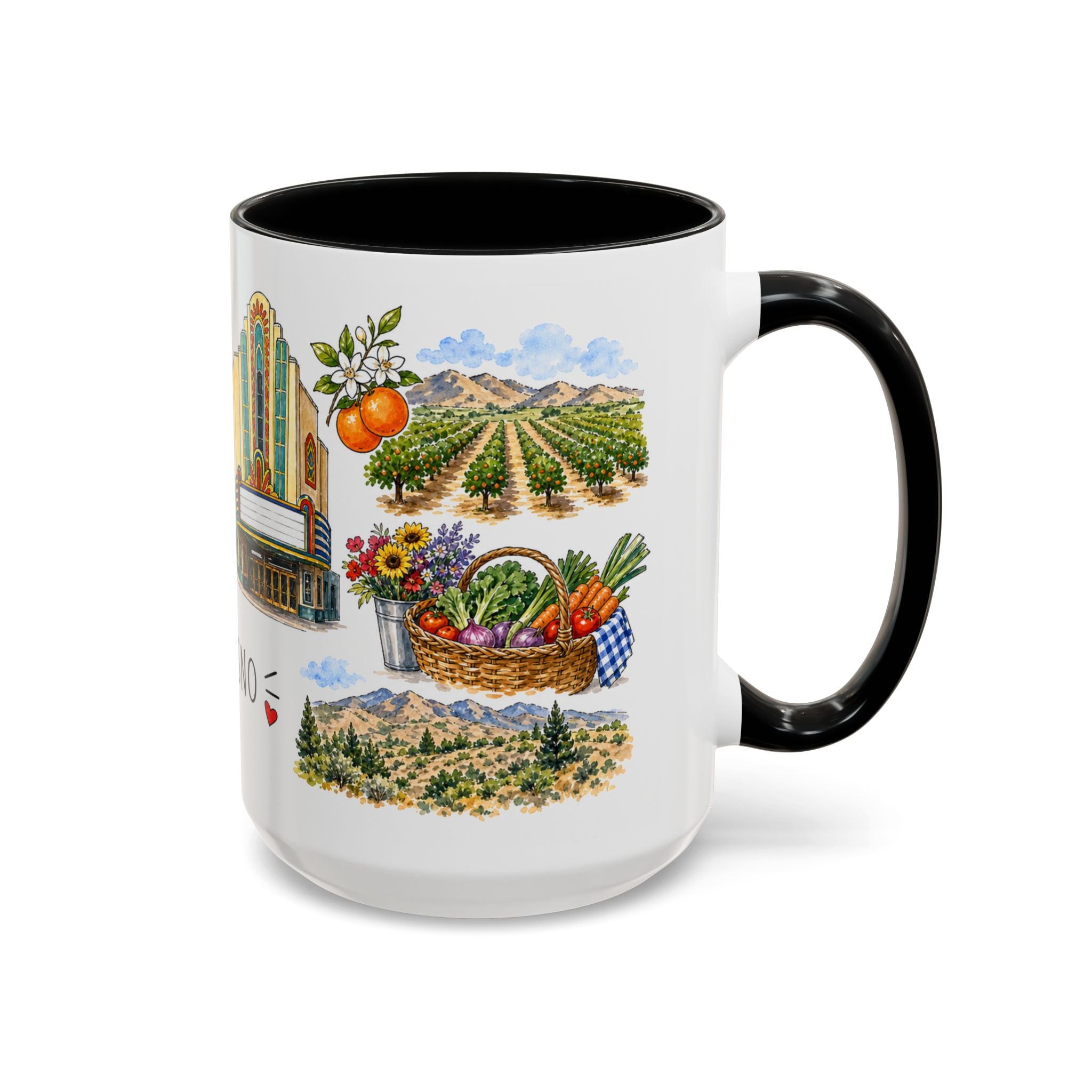 Fresno Illustrated Travel Mug | City Souvenir Accent Coffee Mug | 11oz 15oz Ceramic Cup