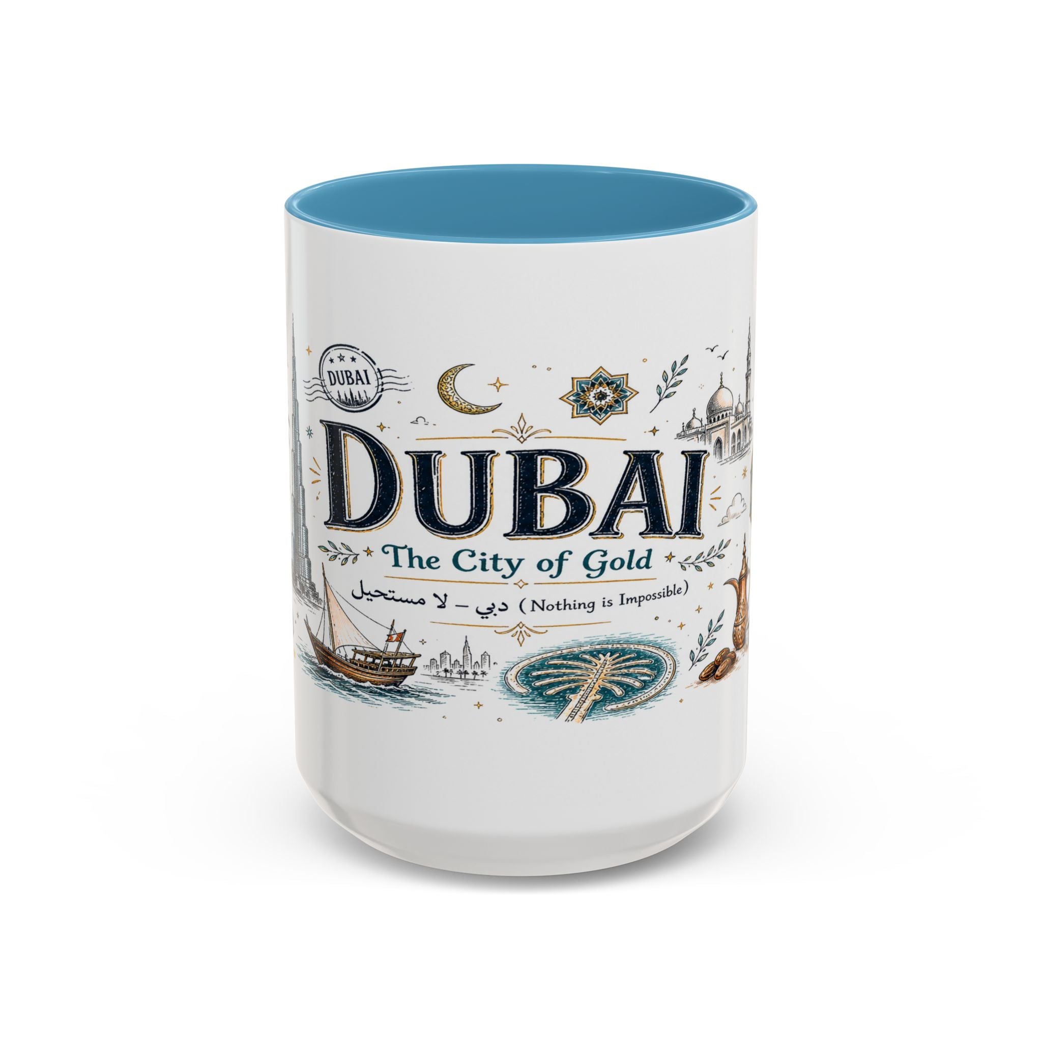 Dubai Coffee Mug | UAE Souvenir Travel Gift | Accent Color Ceramic 11oz 15oz